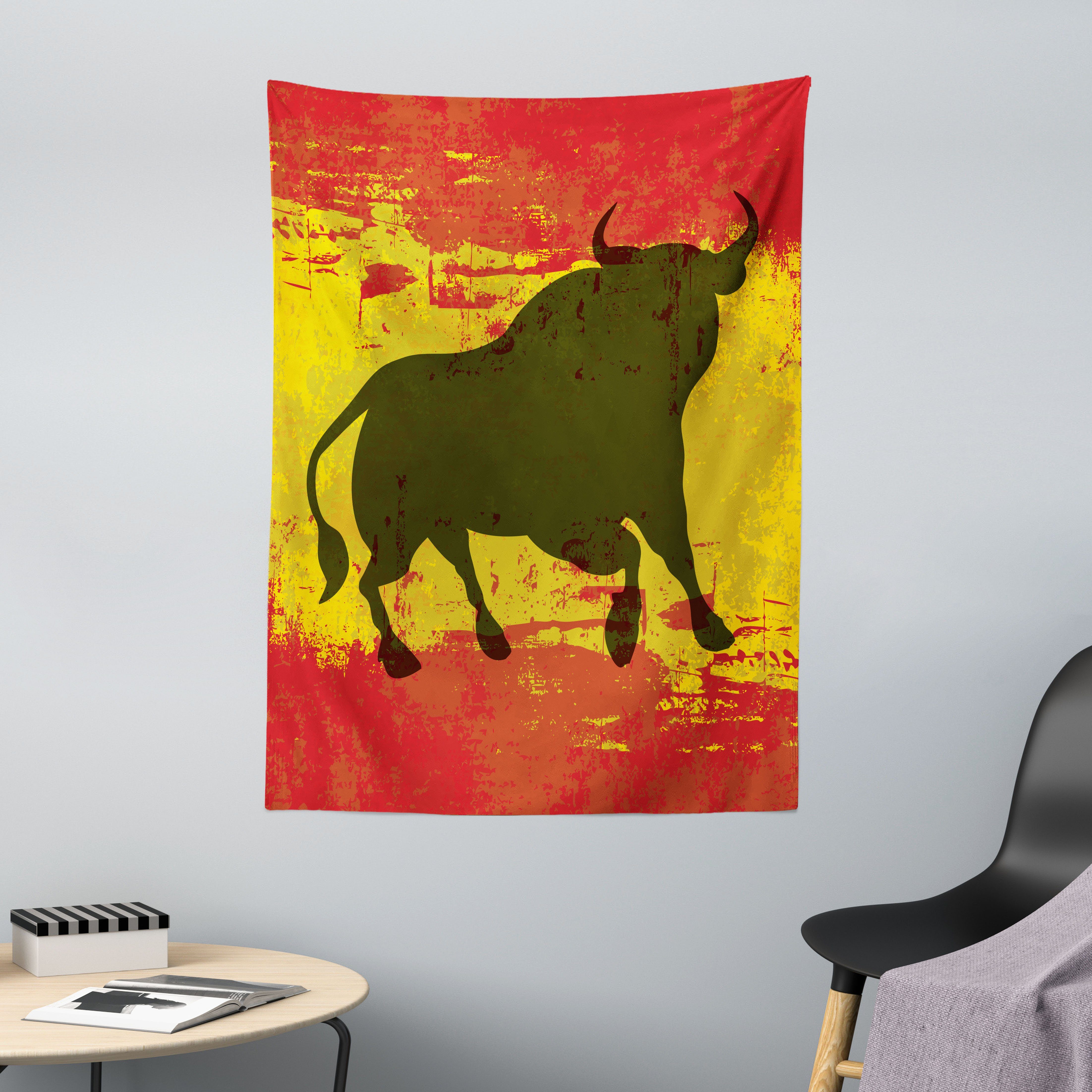 Wandteppich aus Weiches Mikrofaser Stoff Für das Wohn und Schlafzimmer, Abakuhaus, rechteckig, Spanisch Bull Silhouette auf Flagge