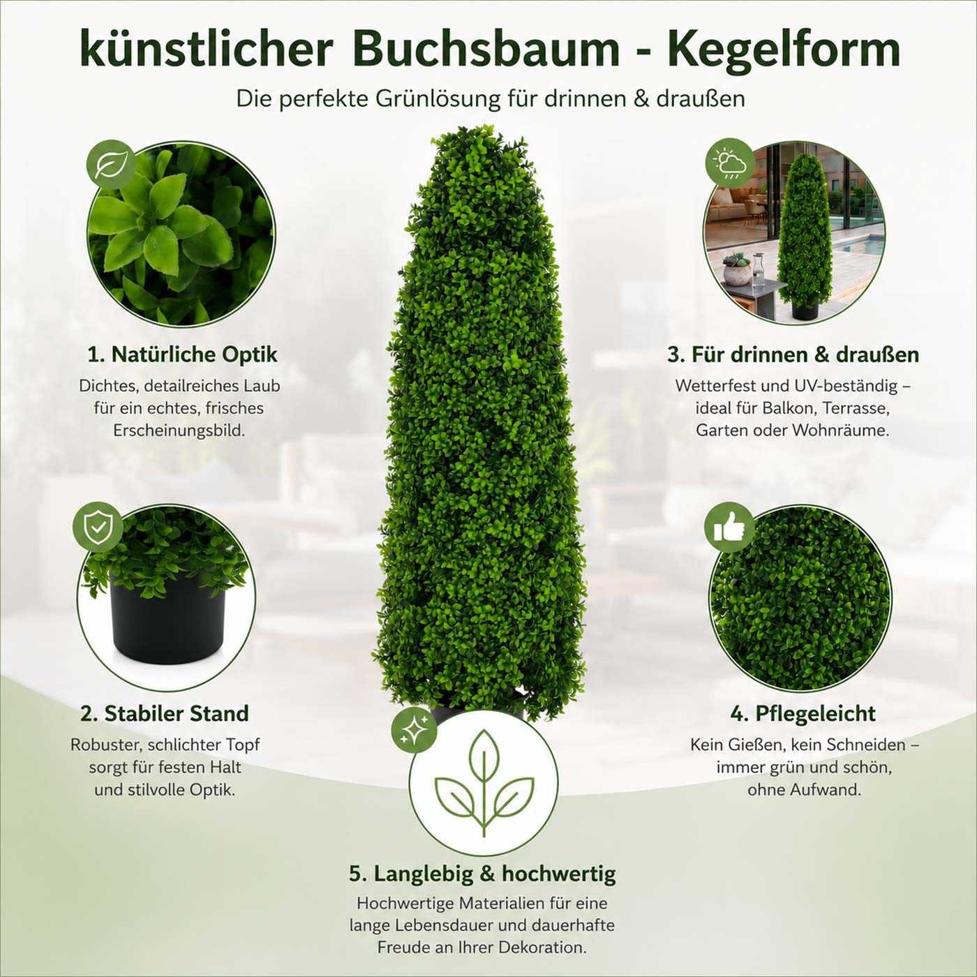 Kunstbaum MCW-Q89-120 Buchsbaum, MCW, Höhe 120 cm, Für Innen- und Außenbereiche geeignet