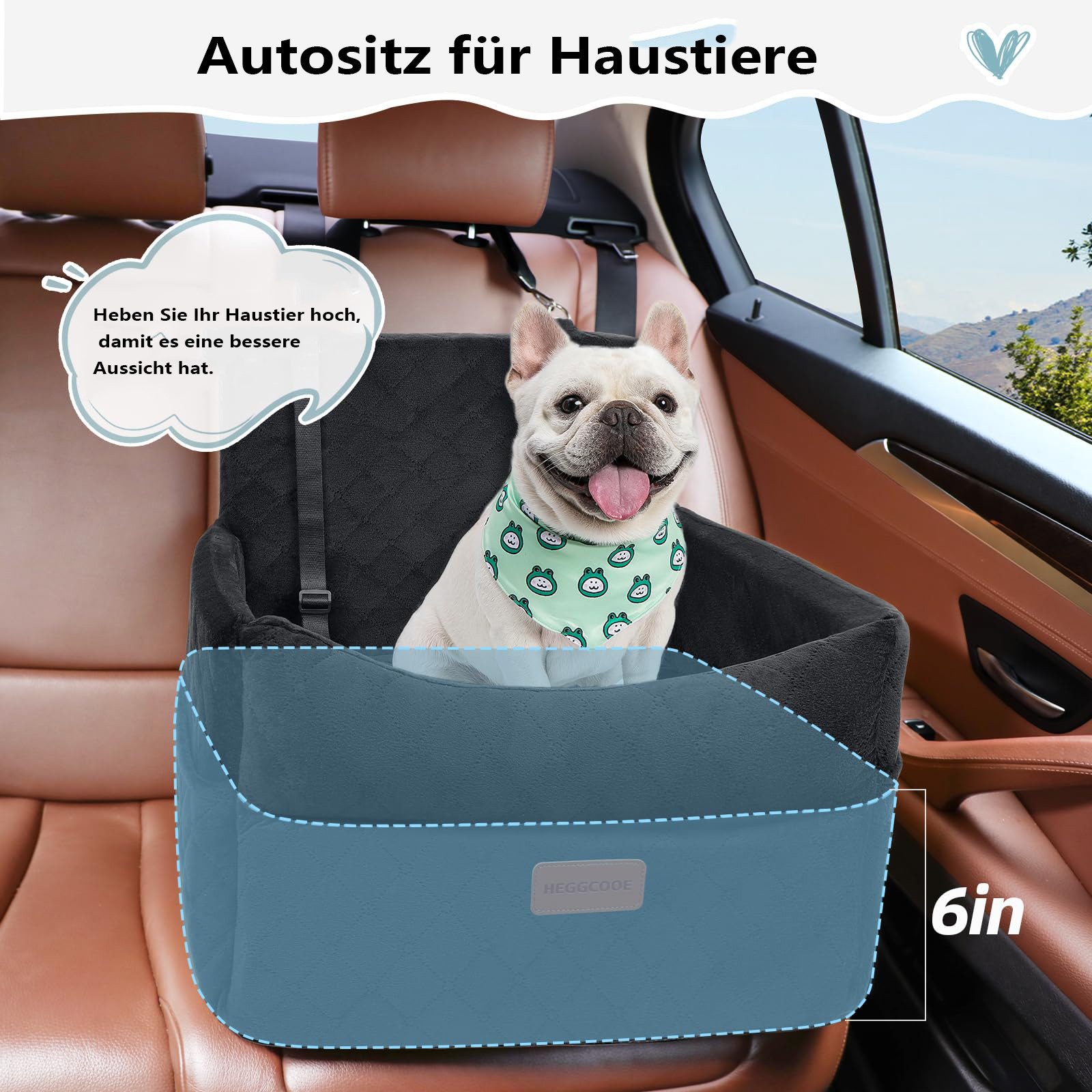 Ledander Hunde-Autositz Hundeautositz Hunde-Autositz für kleine und mittelgroße Hunde, Memory-Schaum Hunde-Autositz mit dickem Kissen bis 15,9 kg