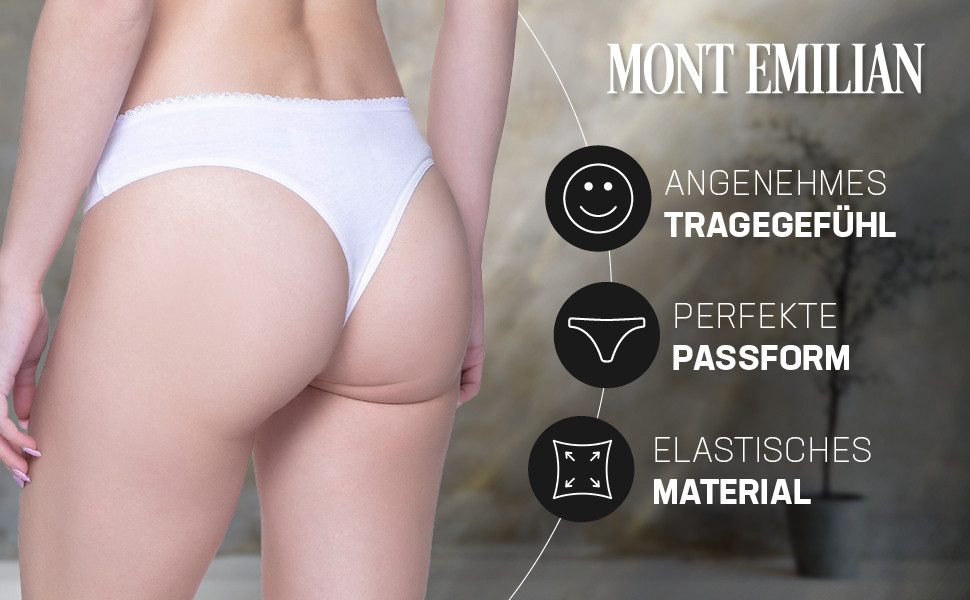 MONT EMILIAN Tangaslip MONT EMILIAN Damen Slips oder Tangas im 6er-Pack (Set besteht aus sechs Slips / Tangas) Flachnähte für weniger Reibung und mehr Komfort