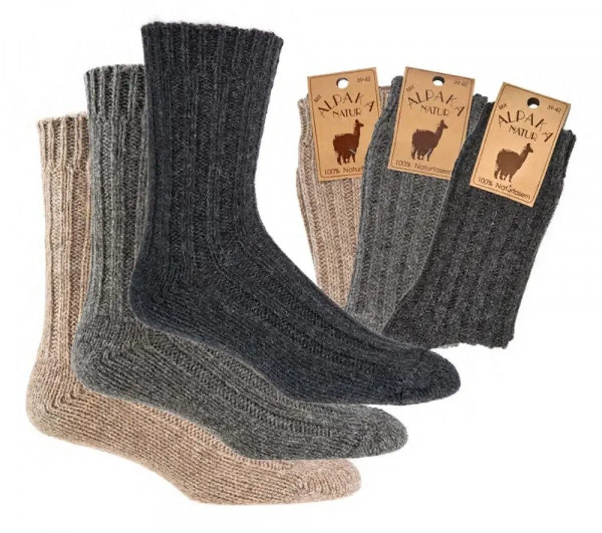 Socks 4 Fun Socken 100% Wollsocken mit Alpaka 2er Bündel (2-er Bündel, 1-Paar, 2 Paar) 100% Naturfasern