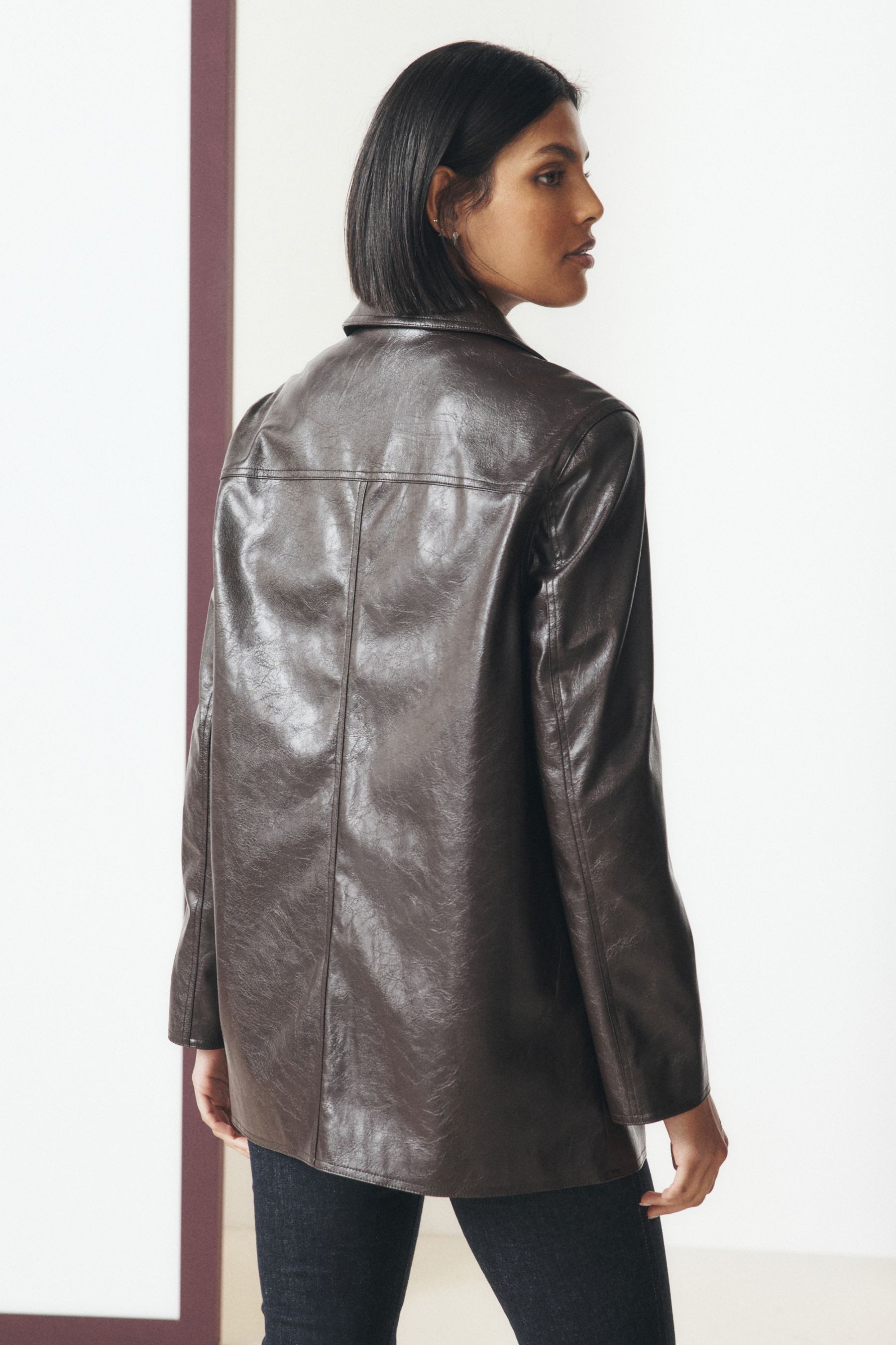 Next Lederjacke Geknöpfte Jacke aus Kunstleder, Kurzgröße (1-St) – Bild 4 von 5
