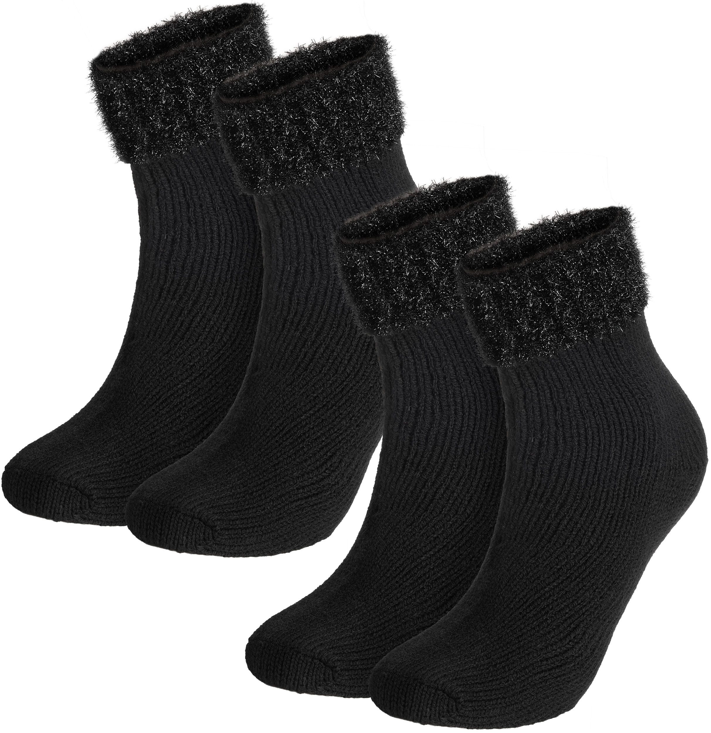BRUBAKER Носки 2er Pack Warme Damensocken - flauschige Weihnachtssocken - Bequem (2-Paar, Frauen Носки Weihnachten) Damen Bettsocken Мягкие носочки - Зимние носки mit Glitzer Bund