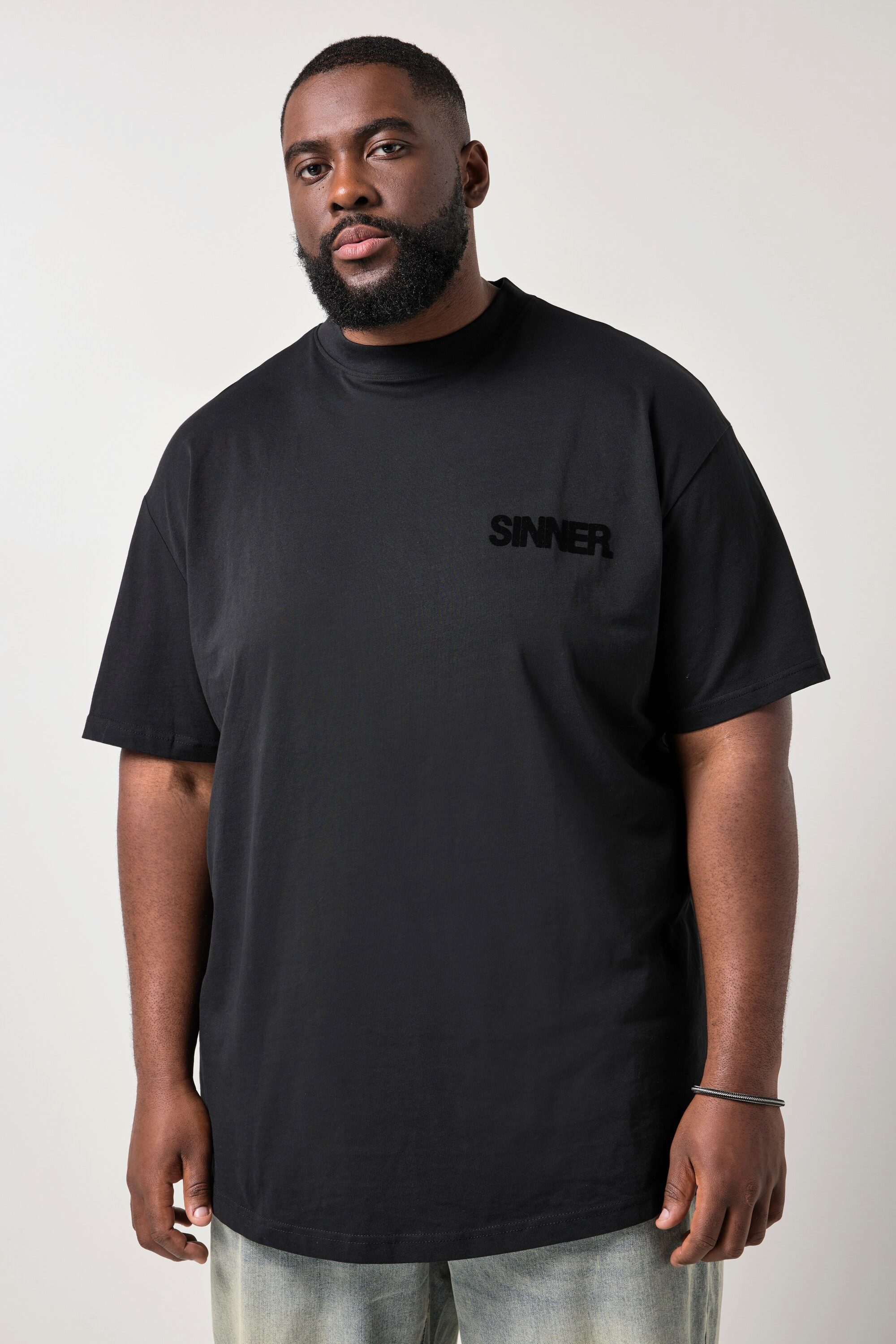 STHUGE T-Shirt T-Shirt Halbarm oversized Flock-Print Rundhals