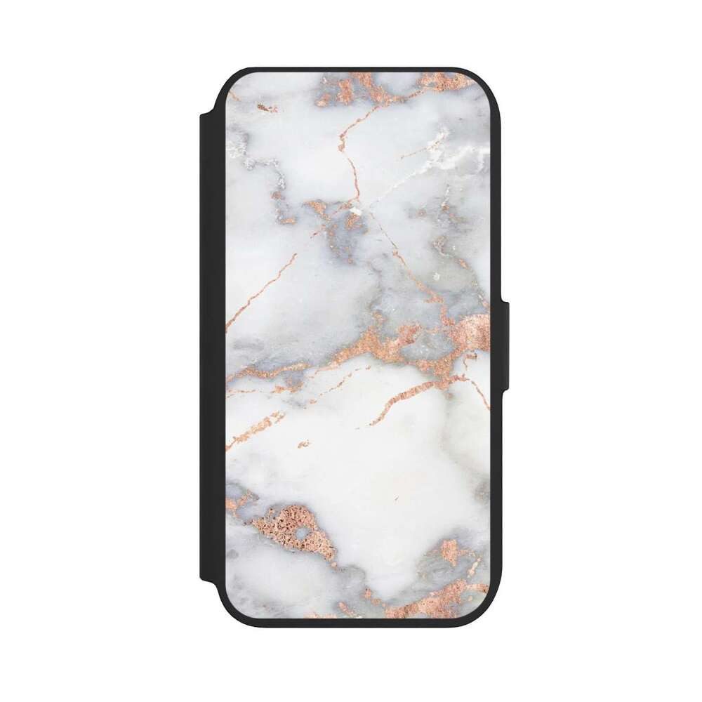 NIVOCASE Handyhülle Gold Marmor Glitzer Look White and Golden Marble Look, Apple iPhone 8 Klapphülle Handyhülle aus Kunst Leder NIVOflip schwarz
