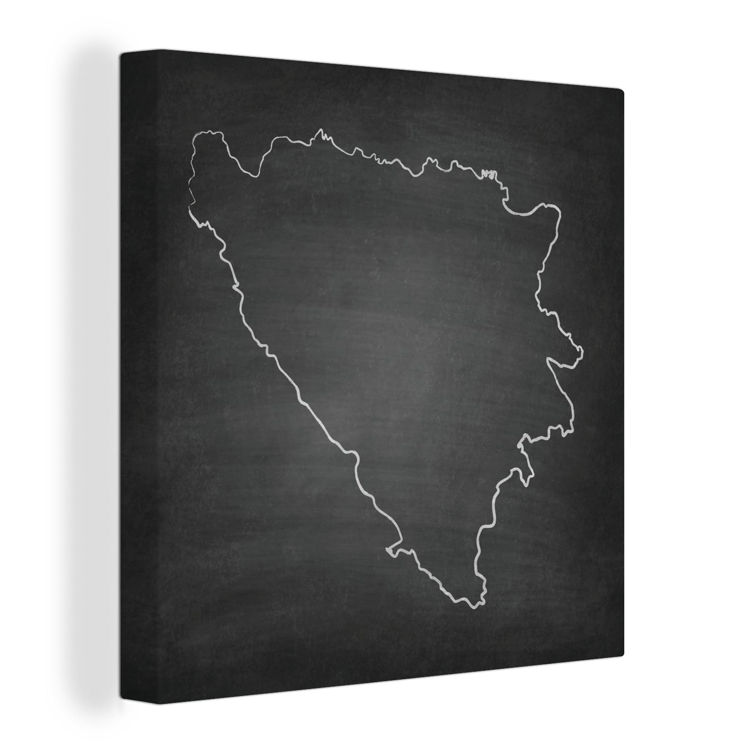 OneMillionCanvasses® Leinwandbild Schwarz-weiße Illustration von Bosnien und Herzegowina auf einer, (1 St), Leinwand Bilder für Wohnzimmer Schlafzimmer | Leinwandbilder