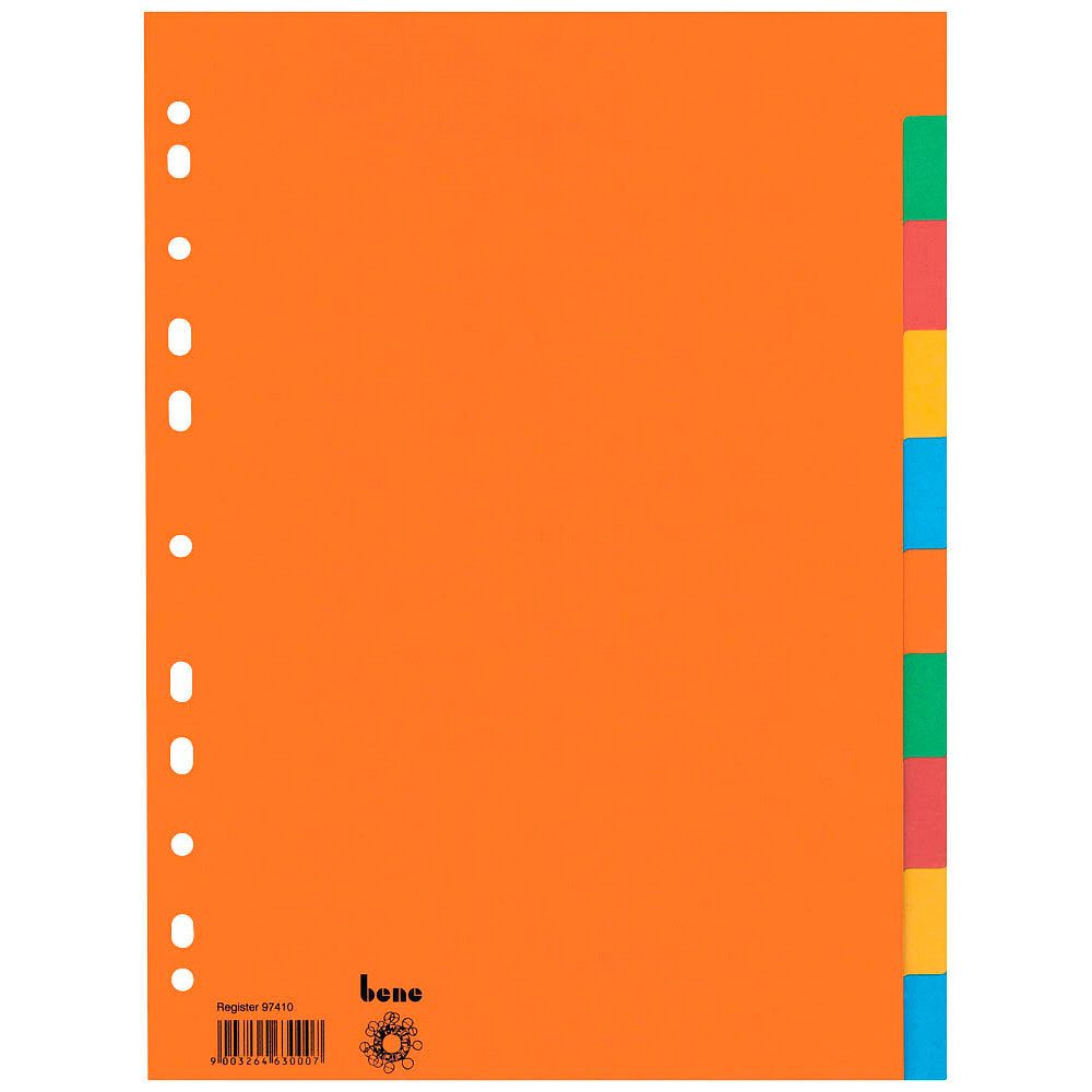 bene Скрепки бумаги 5 Vollformat-Register 10-teilig A4 blanko - farbig, 10-teilig, Universal-Lochung