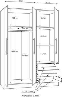 FORTE Kleiderschrank Jupiter 2 Breiten und 4 Farben