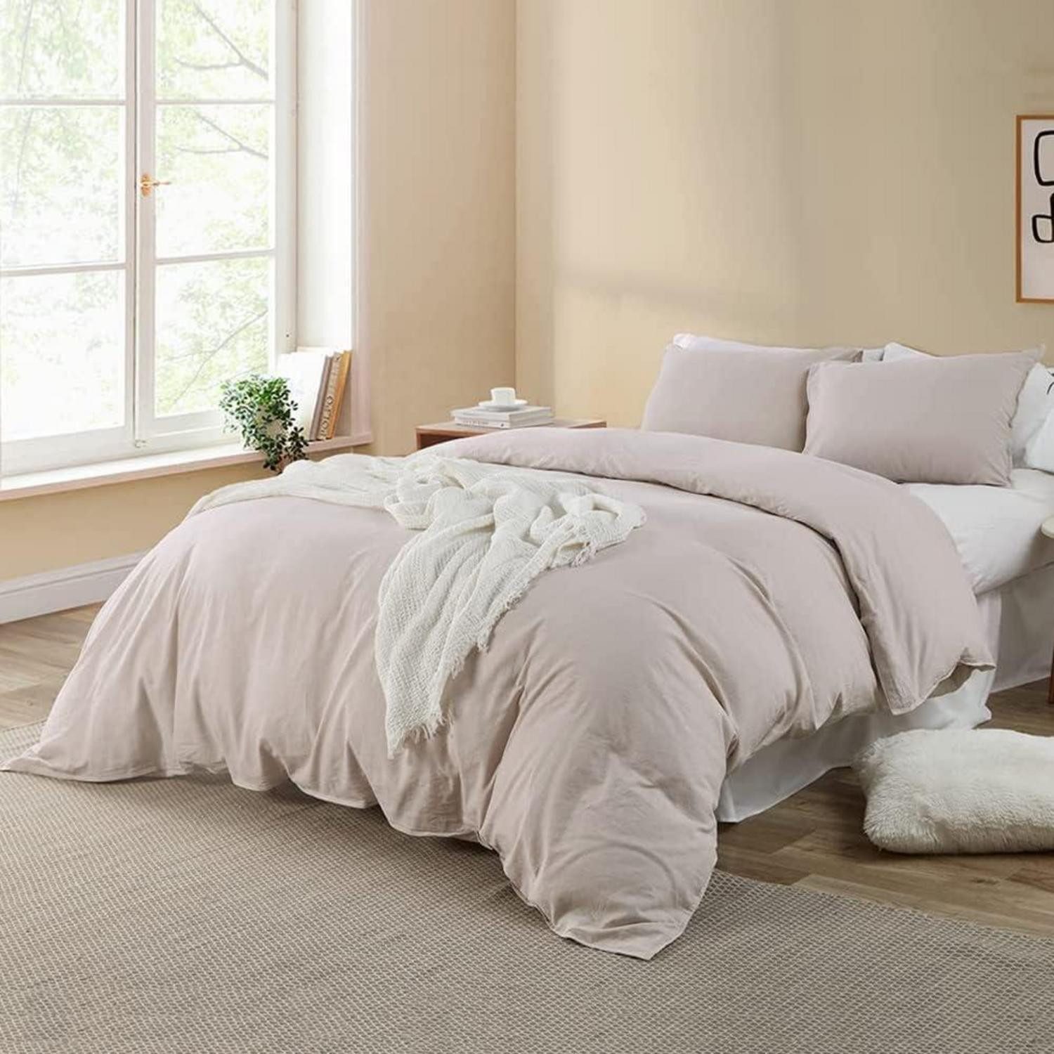 Soifox Bettwäsche Bettwäsche Set Beige 135x200 Mikrofaser bügelfrei Reißverschluss