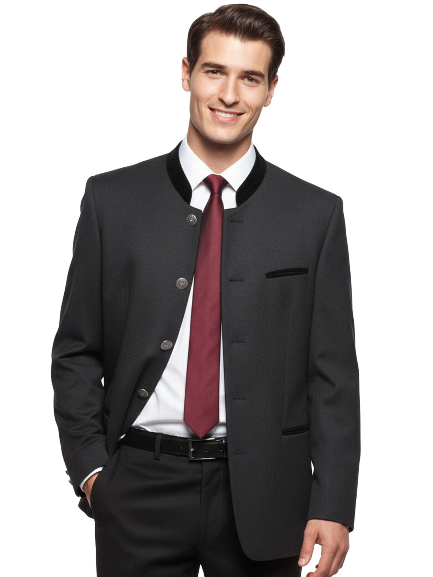 Moschen-Bayern Trachtenblazer Trachtenblazer Herren Trachtenjacke Trachtenjanker Blazer Schwarz Grau Stehkragen