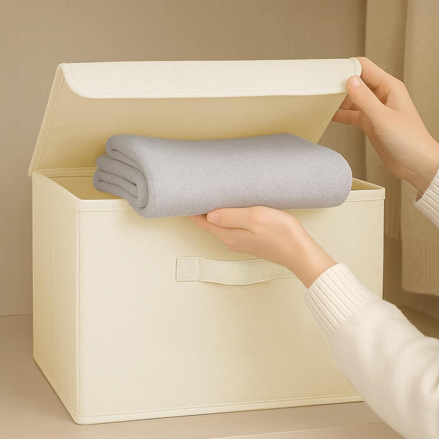 LuxusKollektion Faltbox Aufbewahrungsboxen Faltbar Deckel Griff 4 Stück Klassischer Beige