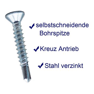 Montage-fix Bohrschraube Blechschrauben mit Bohrspitze - Stahl verzinkt - Senkkopf Form P Kreuz, (10 St)