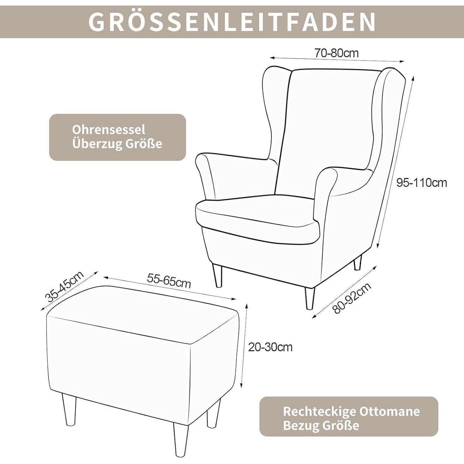 LuxusKollektion Hussen-Set Sesselhusse Ohrensessel Ottomane Stretch Samt Champagne 3 Teilig – Bild 2 von 5
