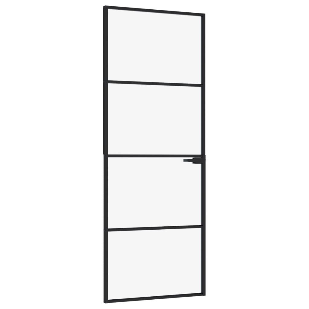 vidaXL Zimmertür Innentür Schwarz 76x201,5 cm Hartglas Aluminium Schlank