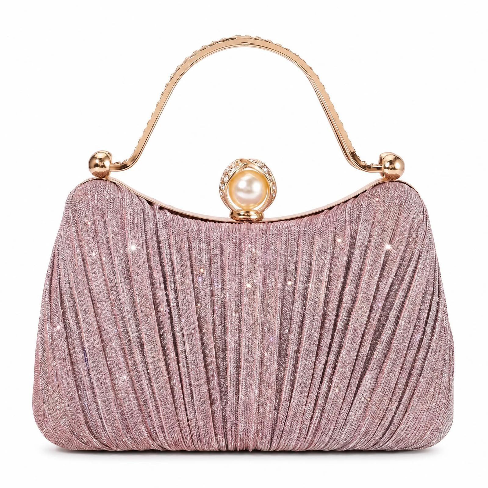 nsihing Abendtasche Damen Abendtasche, Glitzer Clutch mit Abnehmbarer Kette, Elegante Strass Handtasche für Hochzeit, Party & Festliche Anlässe