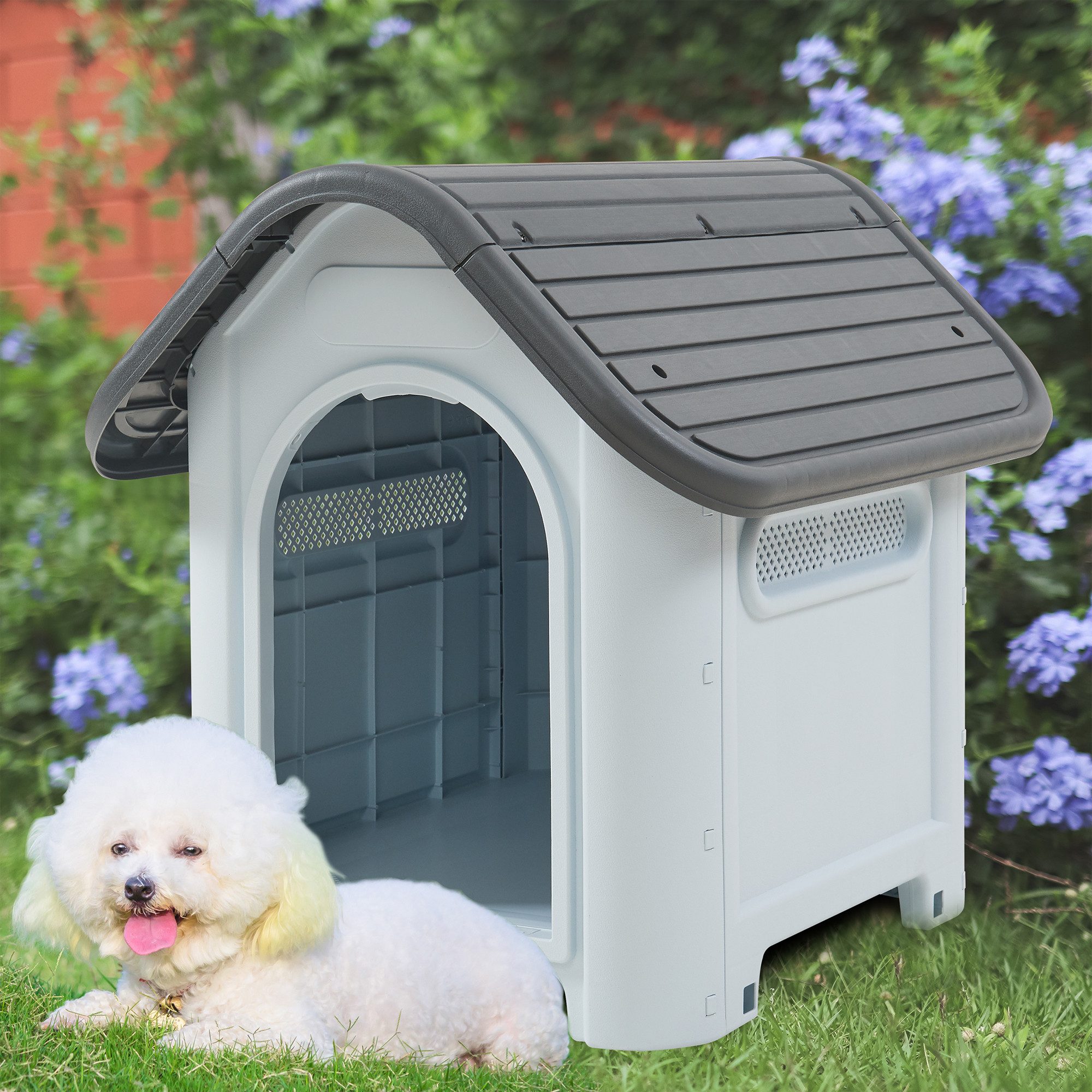 en.casa Hundehütte, »Bello« Hundehaus 75 x 59 x 66 cm Kunststoff Weiß/Grau