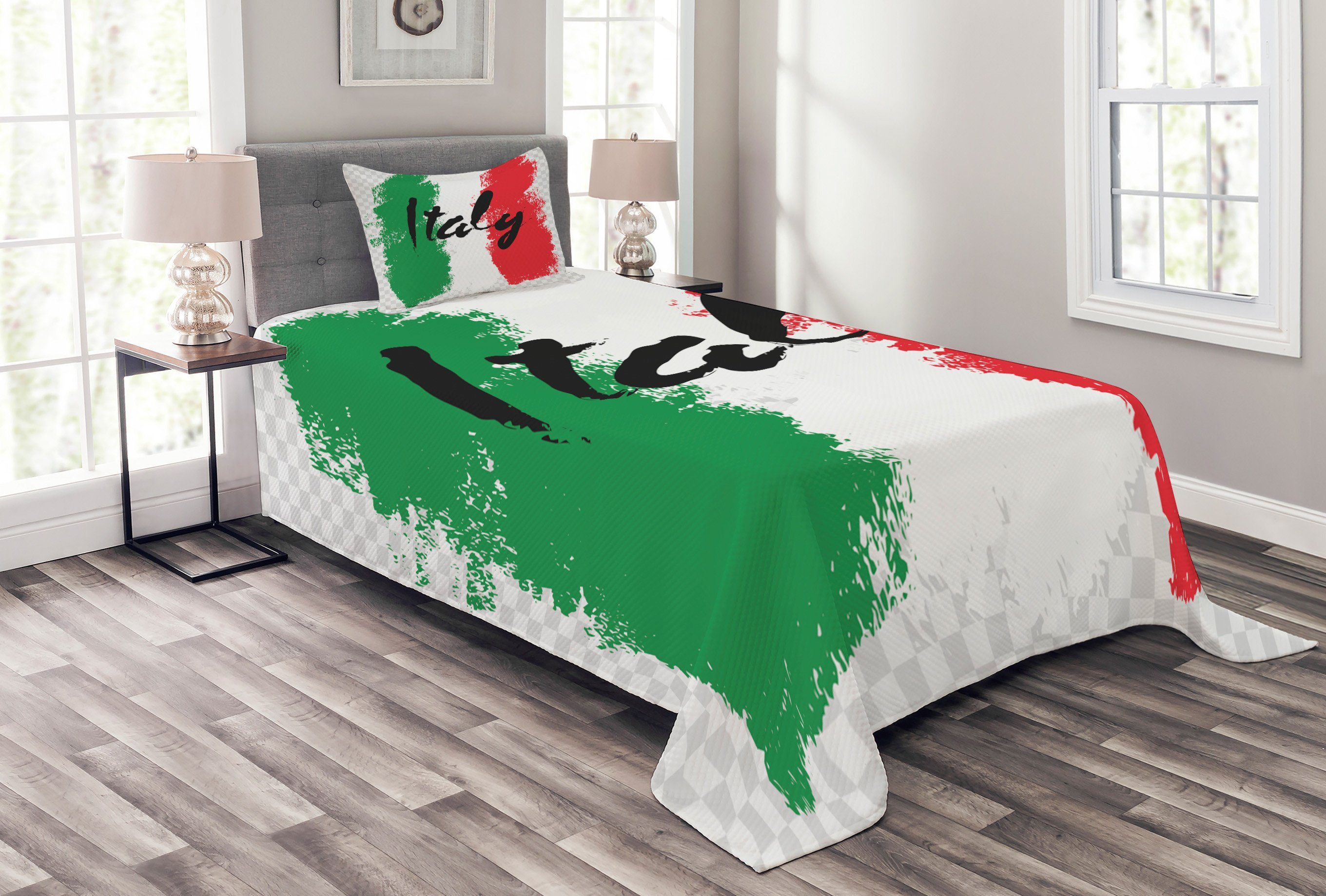 Tagesdecke Set mit Kissenbezügen Waschbar, Abakuhaus, Italien Italienische Flagge Bunte Grunge