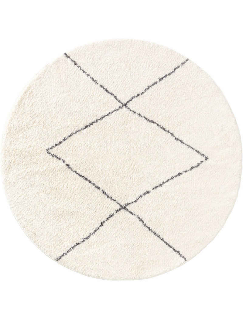 Hochflor-Teppich Benno, benuta, rund, Höhe: 21 mm, Kunstfaser,  Berber, Hygge & Cozy, Wohnzimmer