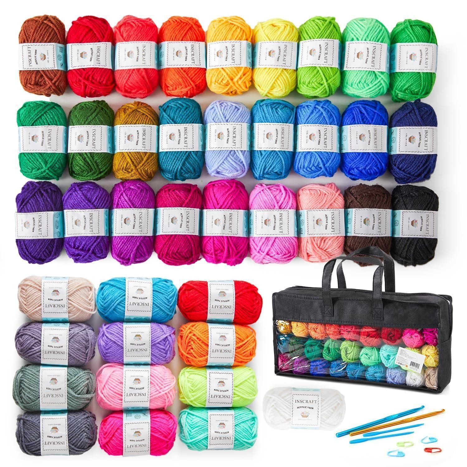 LuxusKollektion Kreativset Häkelwolle Set 40 Farben 1400yd Zubehör & Tasche