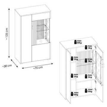 Lomadox Wohnwand HUNTER-61, (3-St), Wohnzimmer Set modern weiß matt schwarz Rillen 200cm Lowboard