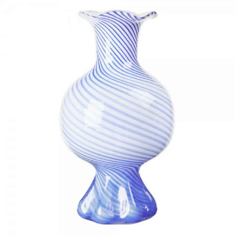 Broste Copenhagen Dekovase Vase Mella Glas Intense Blue/Off-White (17,5x30 cm)