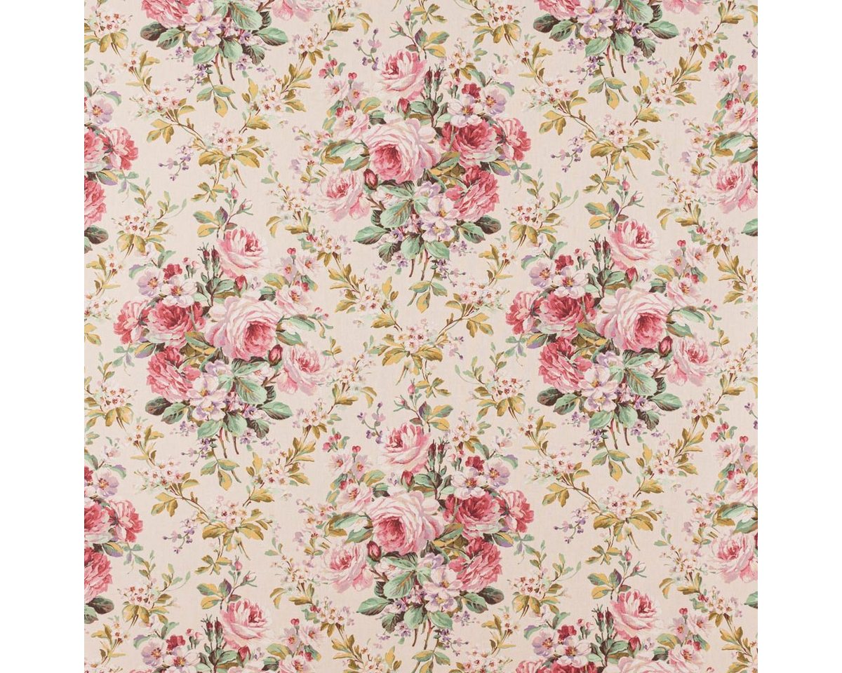 Thumbnail - SCHÖNER LEBEN. Stoff Canvas Dekostoff Baumwollstoff Halbpanama Rosen rosa 1,40m Br, atmungsaktiv