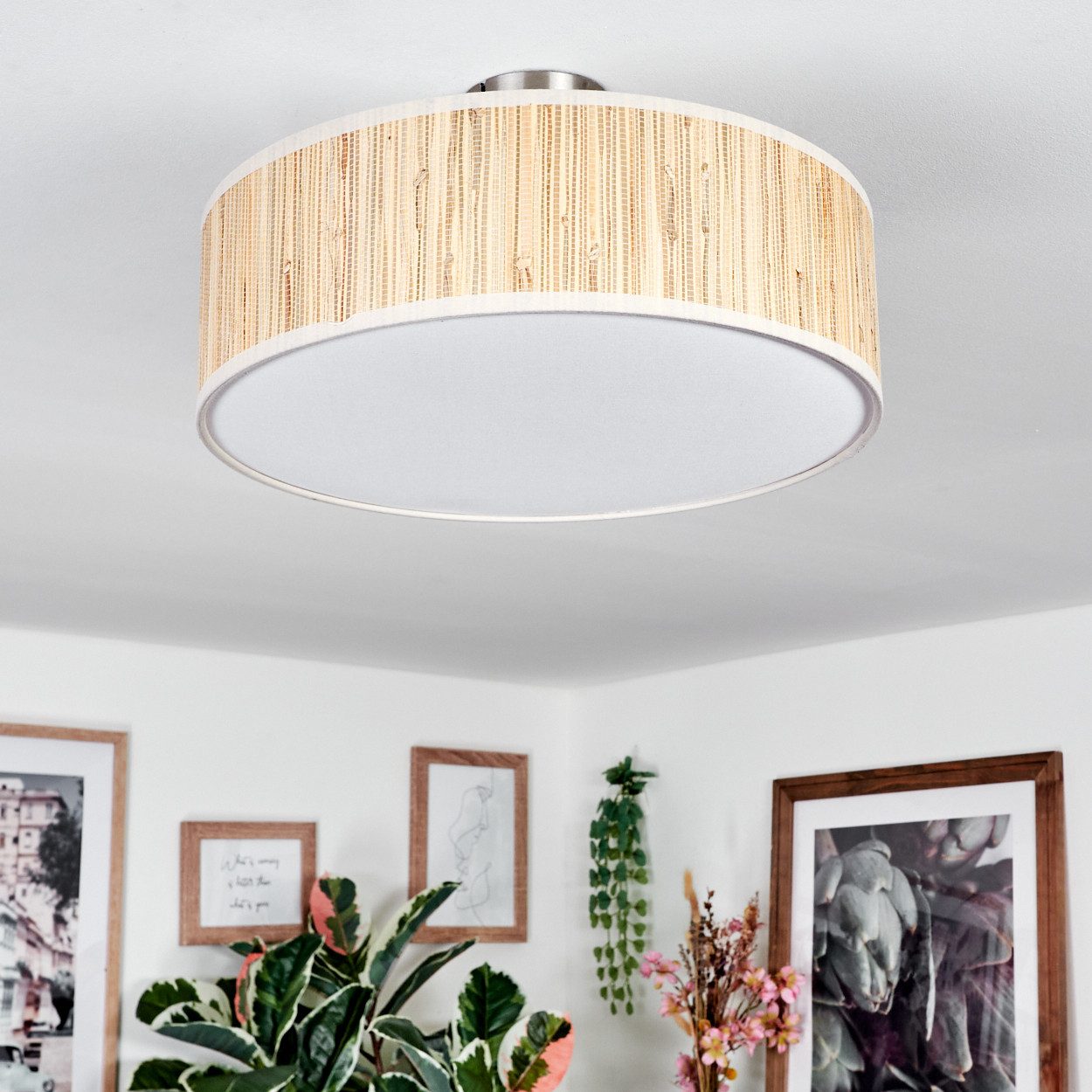hofstein Deckenleuchte Deckenlampe aus Metall/Seegras/Stoff/Kunststoff in günstig online kaufen