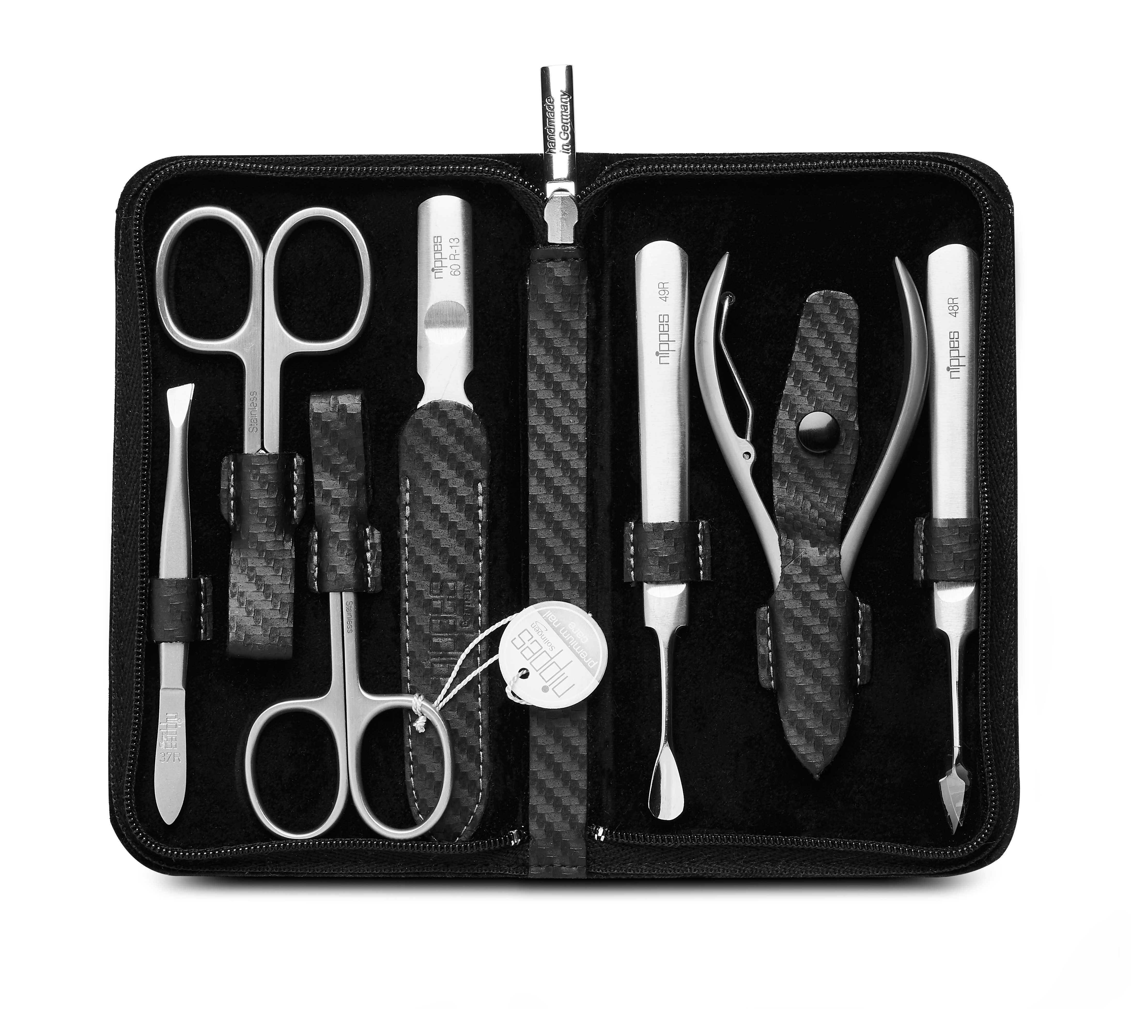 nippes Solingen Maniküre-Etui Maniküre-Set Karbon 7-tlg. Nickelfreier Edelstahl, Nagelzange, 7 tlg., echtes Leder