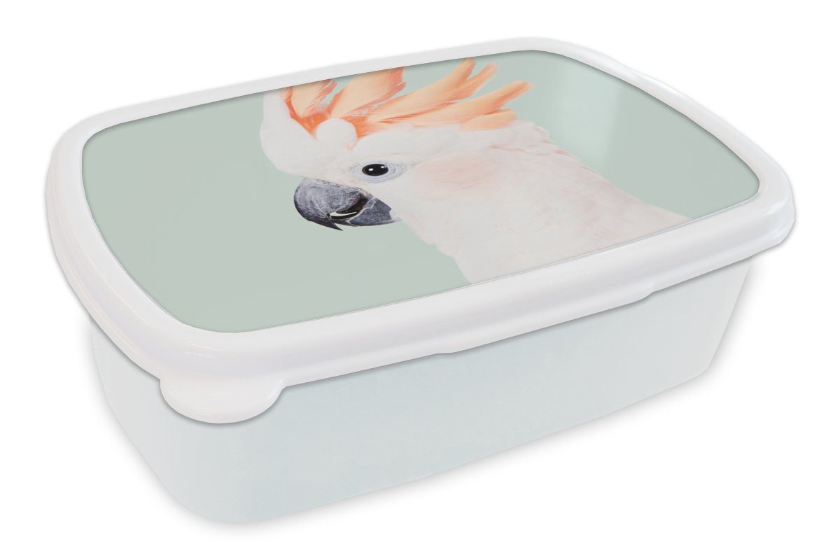 MuchoWow Lunchbox Kakadu - Tiere - Natur - Weiß, Kunststoff, (2-tlg), Brotbox für Kinder und Erwachsene, Brotdose, für Jungs und Mädchen