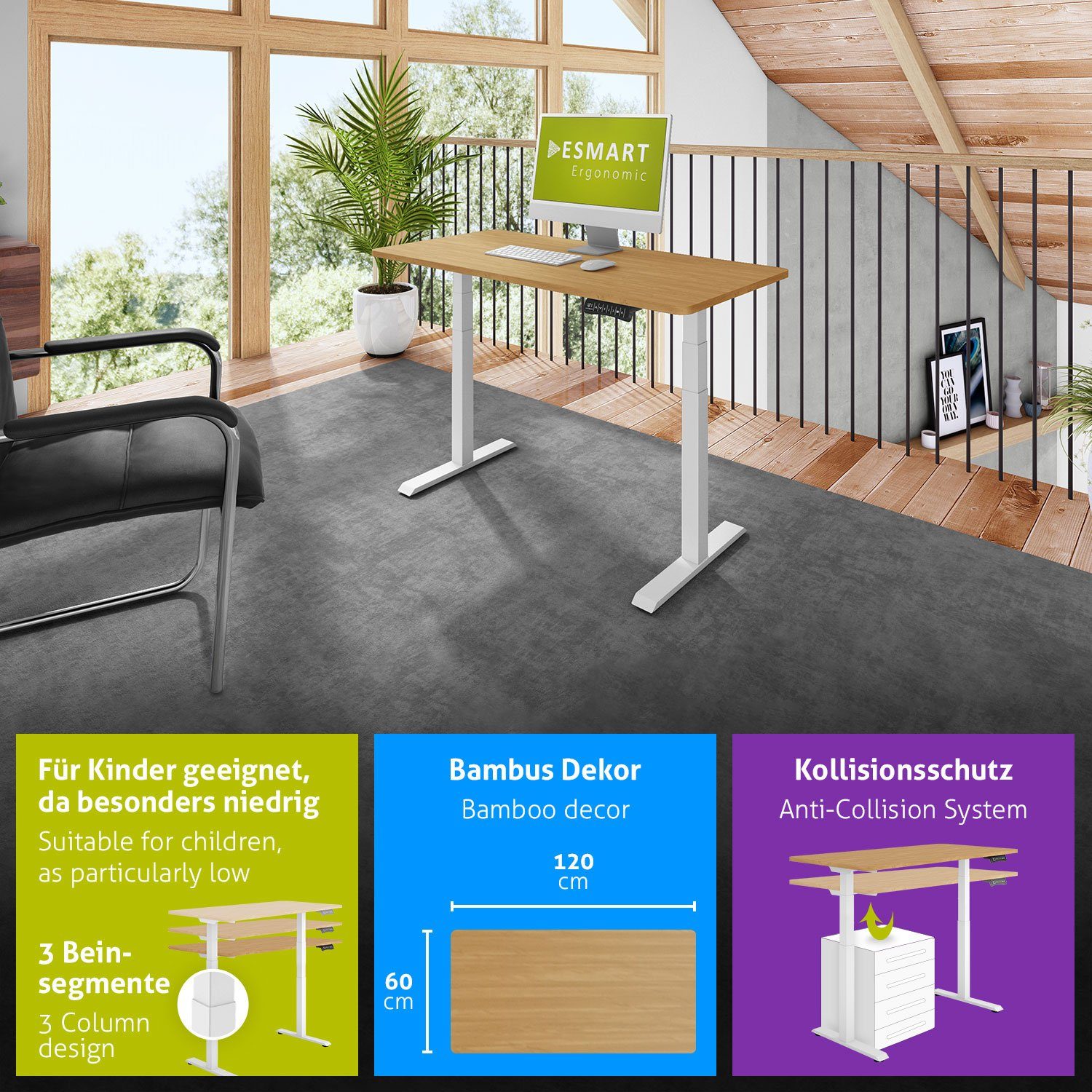ESMART Schreibtisch ESMART Germany, Höhe: 60,5 - 125,5 cm