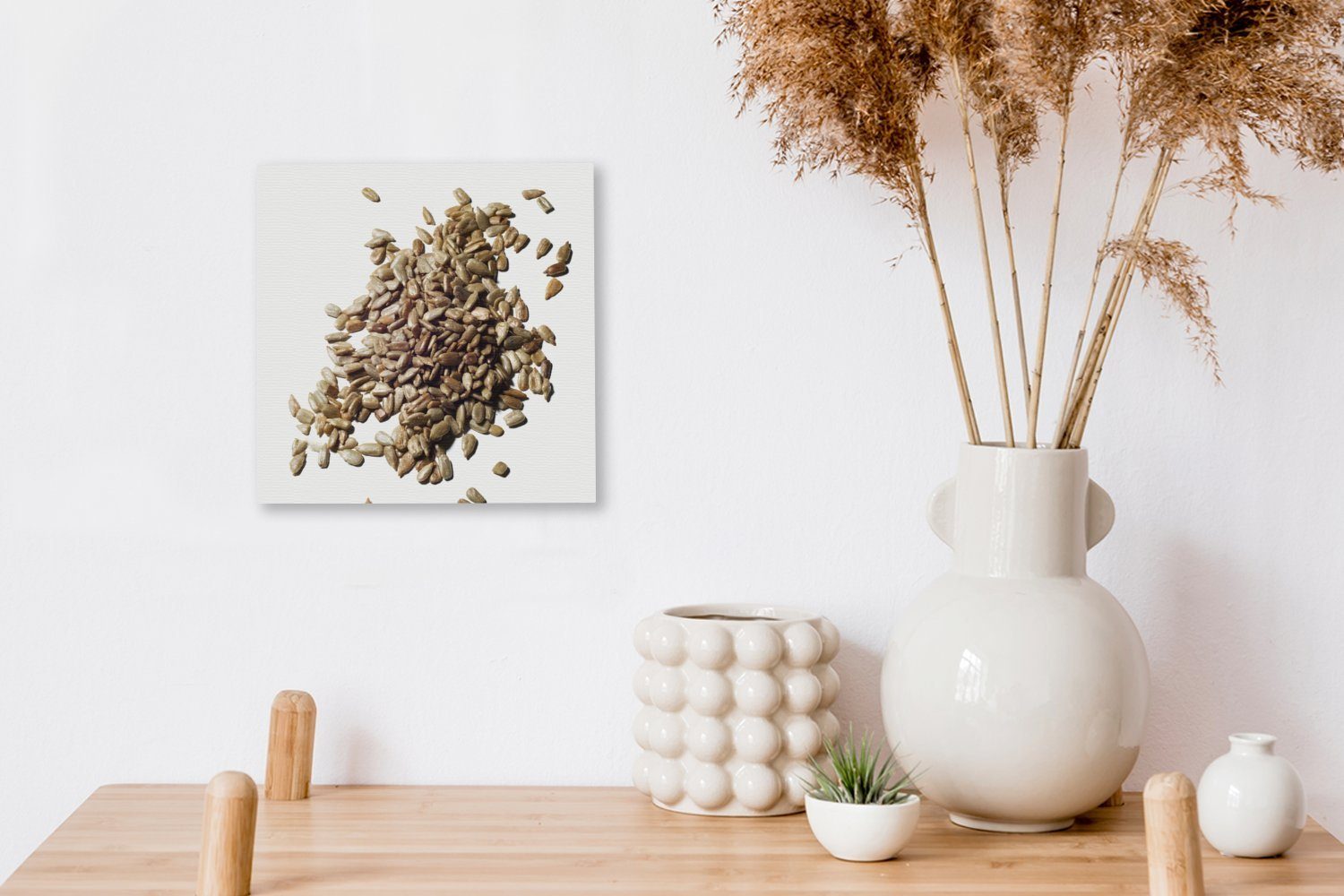 OneMillionCanvasses® Leinwandbild Stapel gerösteter Bilder Hintergrund, Wohnzimmer auf (1 Sonnenblumenkerne für einem St), weißen Leinwand Schlafzimmer