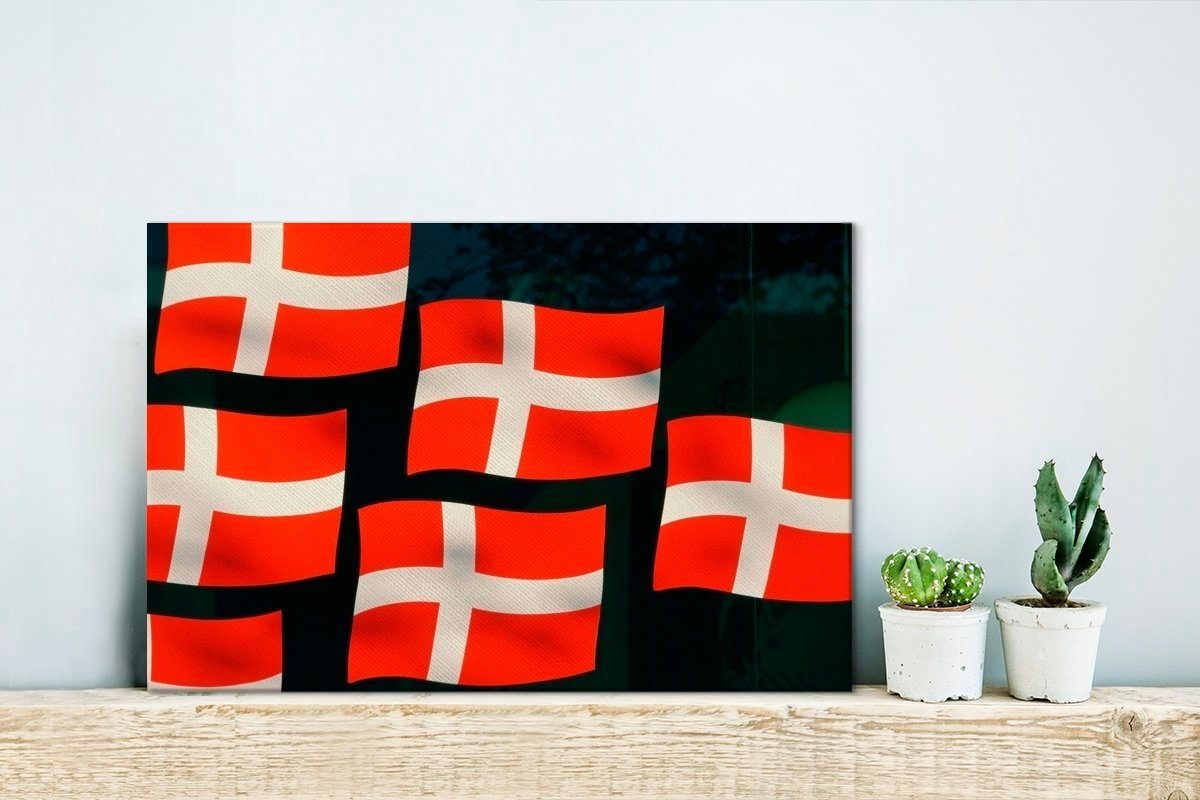 OneMillionCanvasses® Leinwandbild Nahaufnahme dänischer 30x20 cm Wanddeko, (1 Wandbild Aufhängefertig, St), Flaggen, Leinwandbilder, einiger
