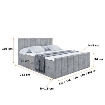 ALTDECOR Boxspringbett MOETI-Z (Multipocket-Matratze H4, H3 Matratze Bonellfederung, Topper, Kopfteil)