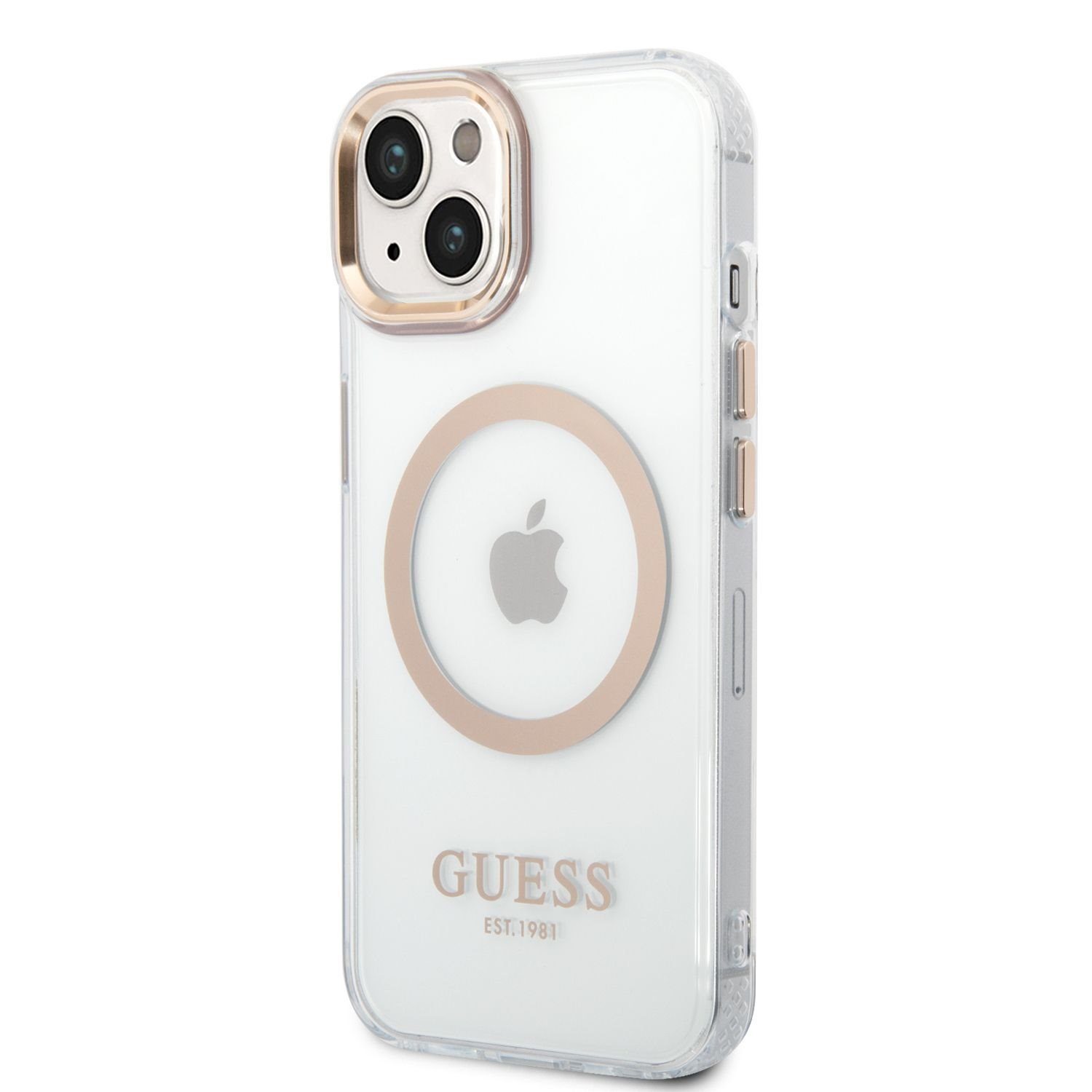 Guess Handyhülle Guess Transparent MagSafe Compatible Case für iPhone 14 Plus Gold Schu