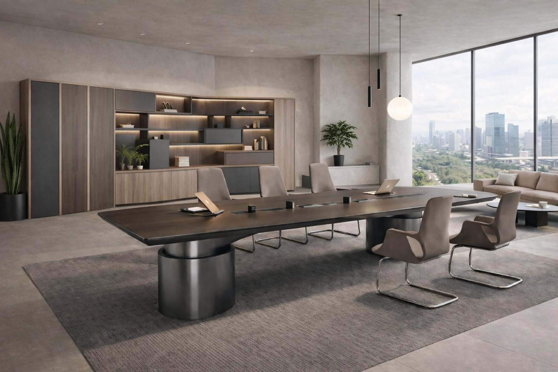 JVmoebel Konferenztisch Eleganter Holz-Konferenztisch mit Metallstruktur - Hochwertige Möbel (1-St)