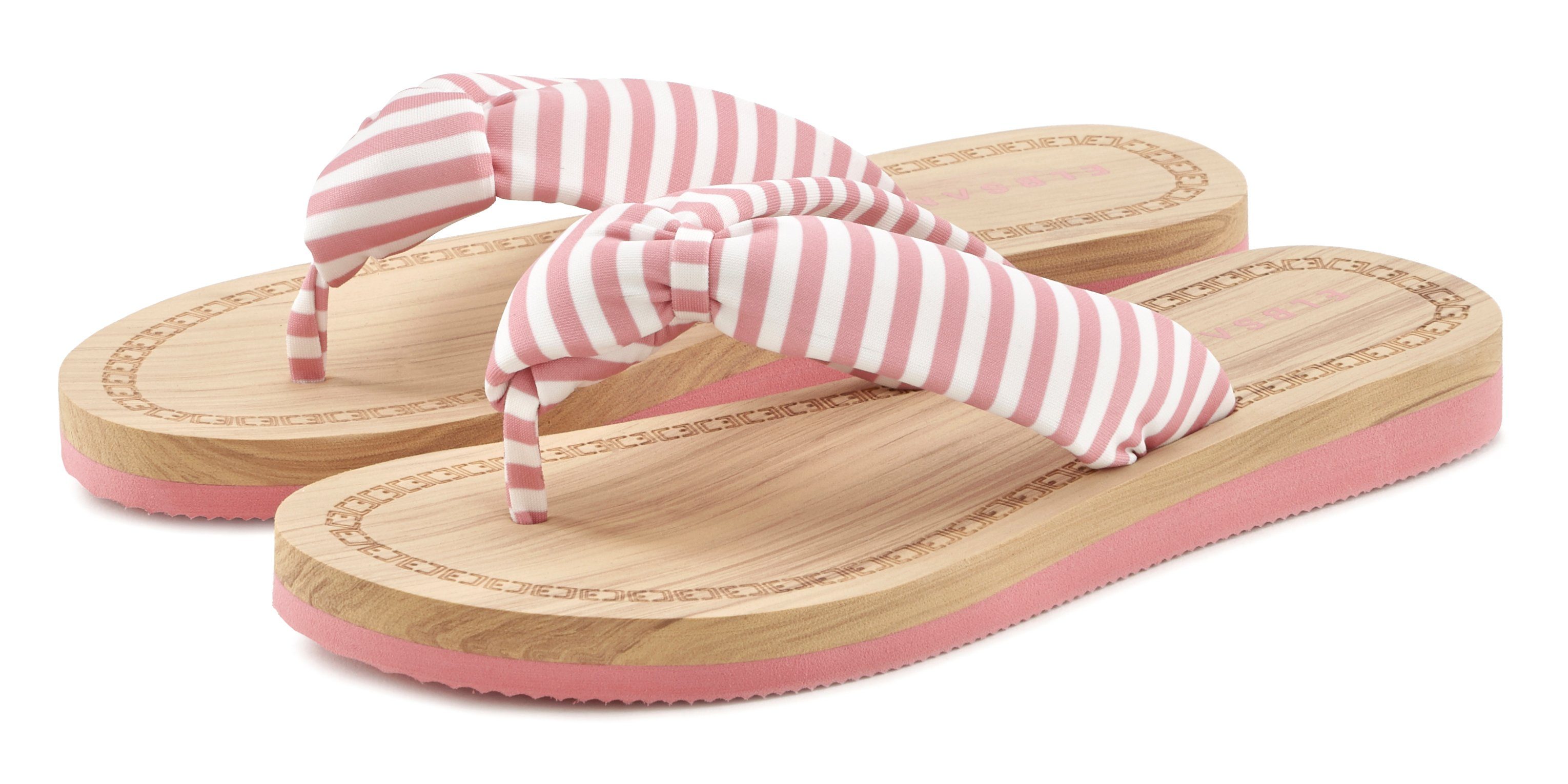 Badeschuh Pantolette, Elbsand VEGAN Sandale, Badezehentrenner rosa-gestreift ultraleicht