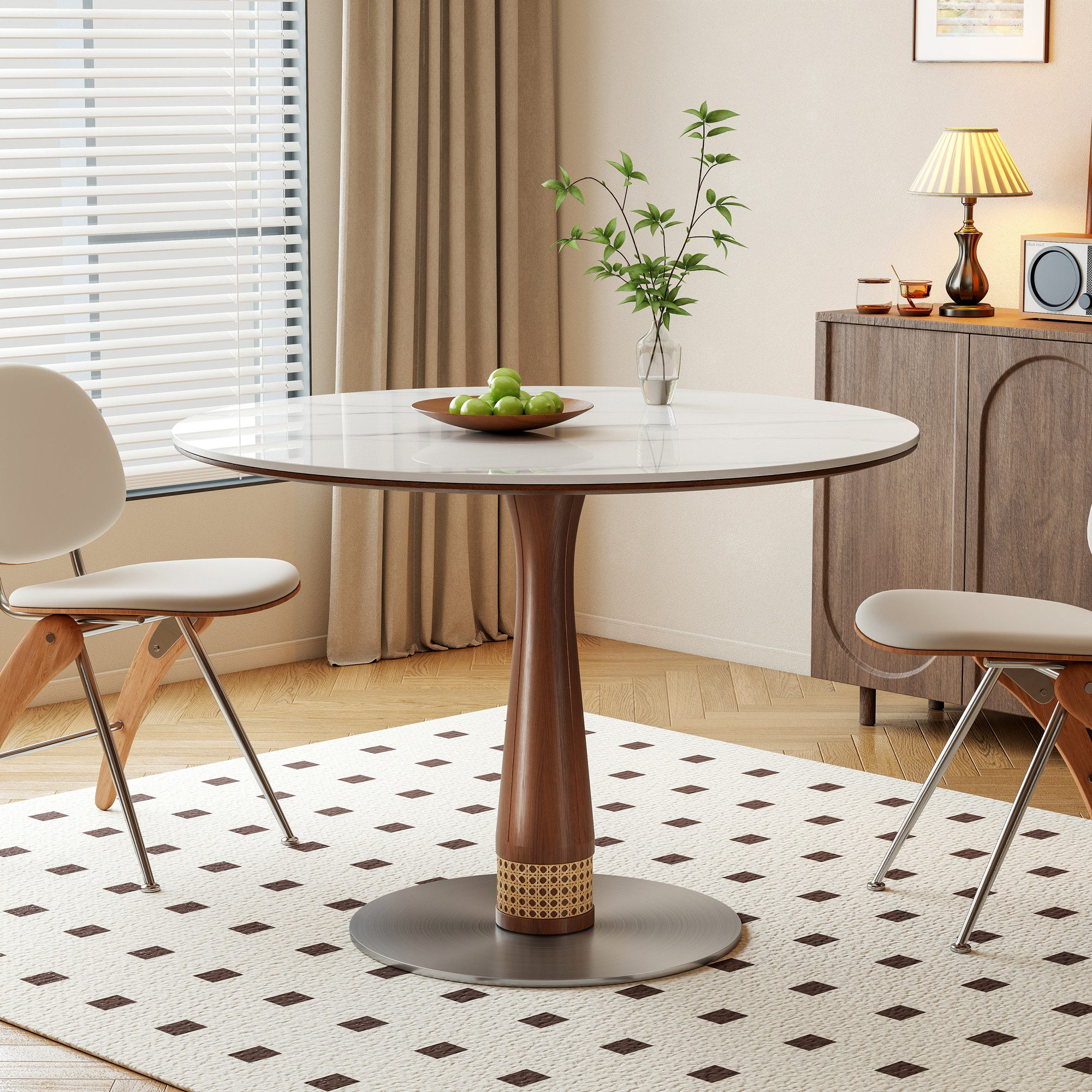ZL ZELing Esstisch Küchentisch & Wohnzimmertisch mit Sintersteinplatte, für 2–4 Personen (1-St), rund, 100x75cm, Kratzfest & Hitzebeständig, Edelstahlfuß
