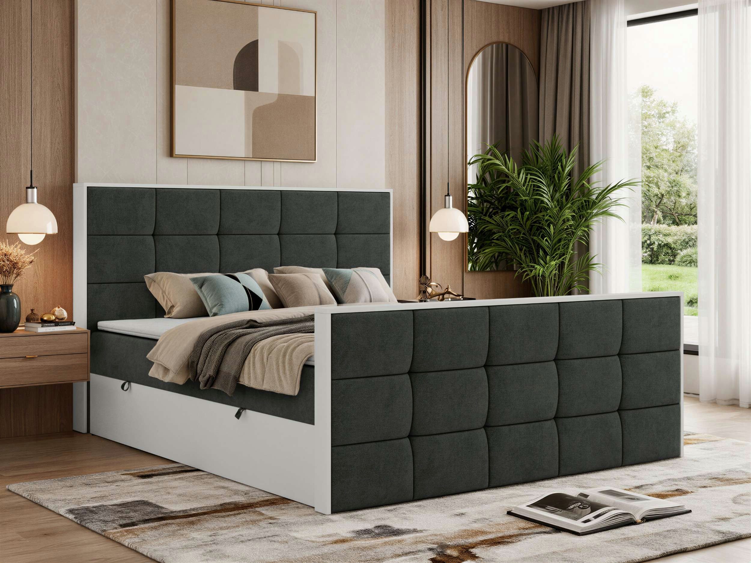 MKS MEBLE Boxbett ALVIT DUO (Set, Bettkästen, Topper T25/Visco, H3/H4, 140-200x200 cm), Doppelbett, Multipocket-Matratzen, Boxspringbett, Kopfteil, Fußteil