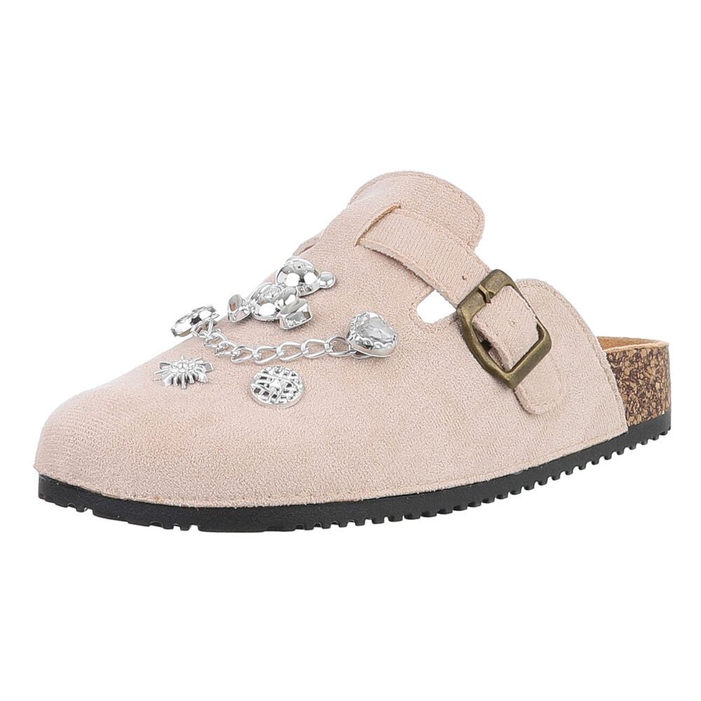 Ital-Design Damen Mules Freizeit Pantolette (88930455) Flach Pantoletten in Beige