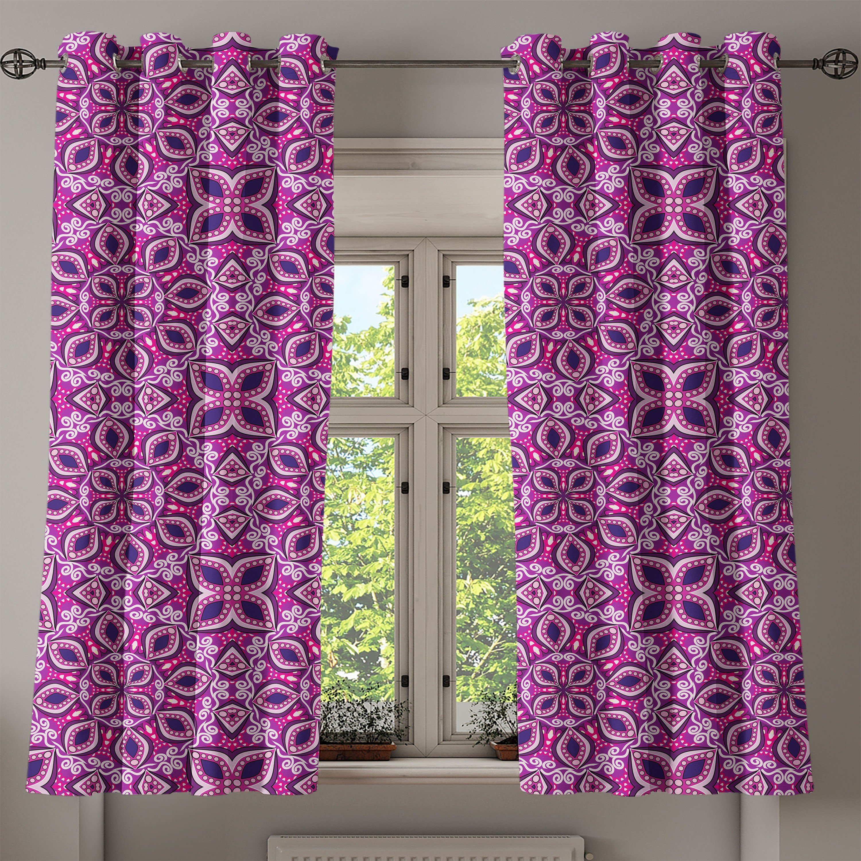 Gardine Dekorative Schlafzimmer Trippy Lace für 2-Panel-Fenstervorhänge Blumen Blumen-Blatt Wohnzimmer, Abakuhaus