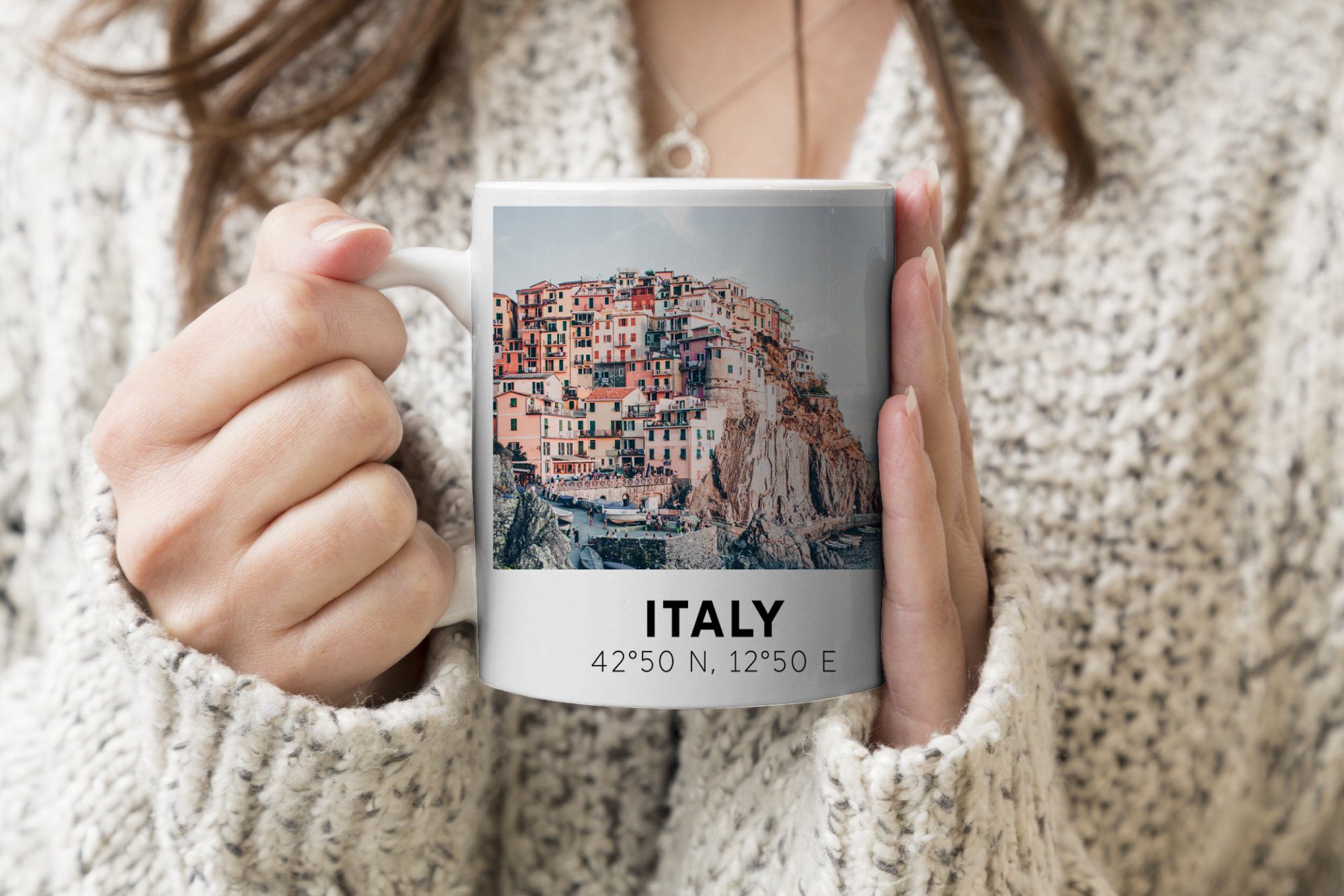 MuchoWow Tasse Geschenk Teetasse, Teetasse, - Berg, Italien Häuser Becher, - Kaffeetassen, Keramik