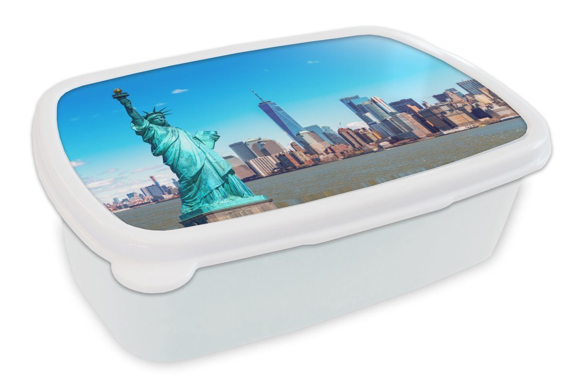 Brotdose, weiß - Lunchbox Manhattan, für Freiheitsstatue Erwachsene, (2-tlg), York MuchoWow New Kinder Mädchen Jungs und für Brotbox - Kunststoff, und