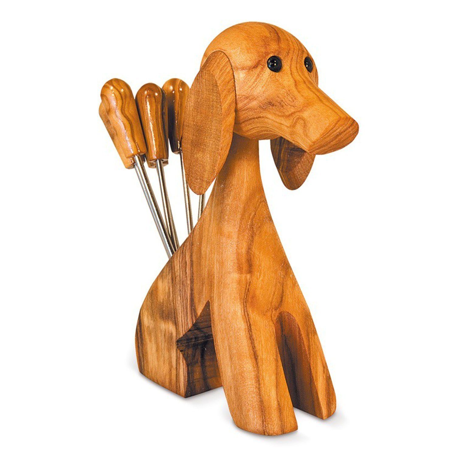 mitienda Servierplatte Hund aus Holz für Olivenpicker, Party Picker