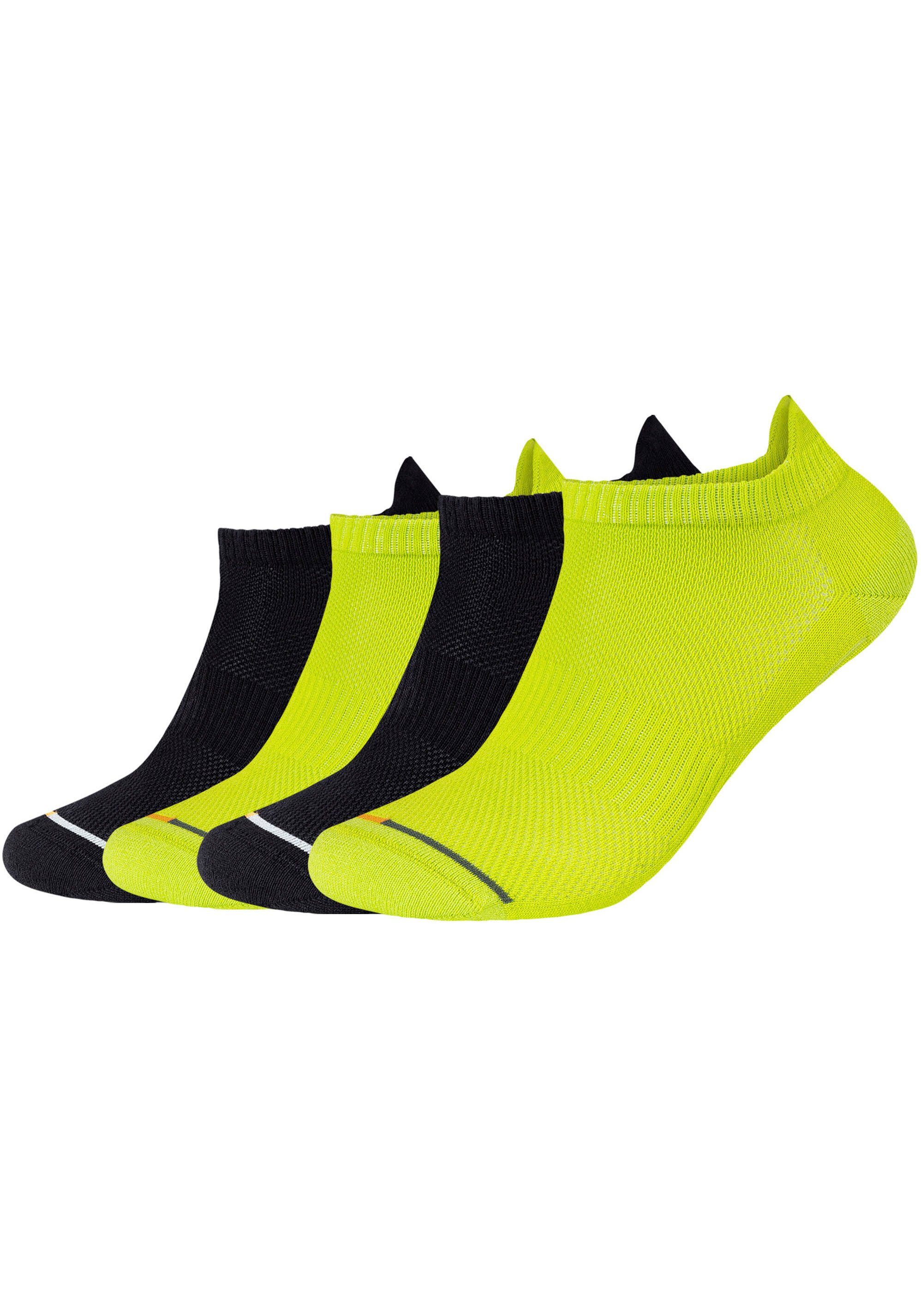 Camano Sneakersocken 4-Paar) (Packung, Zehen lime-schwarz und Micro-Plüsch Ferse mit