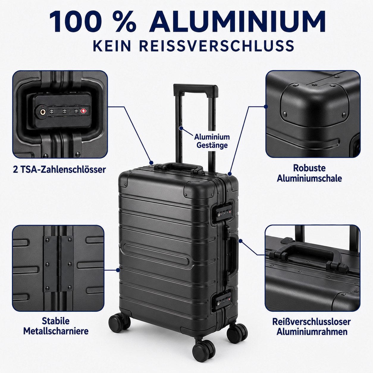 Travelhouse Kofferset 100% Aluminium OSLO - verschiedene Farben, 4 Rollen, (2 tlg., S+M), mit stabilem Aluminium Gehäuse und verstärkten Ecken