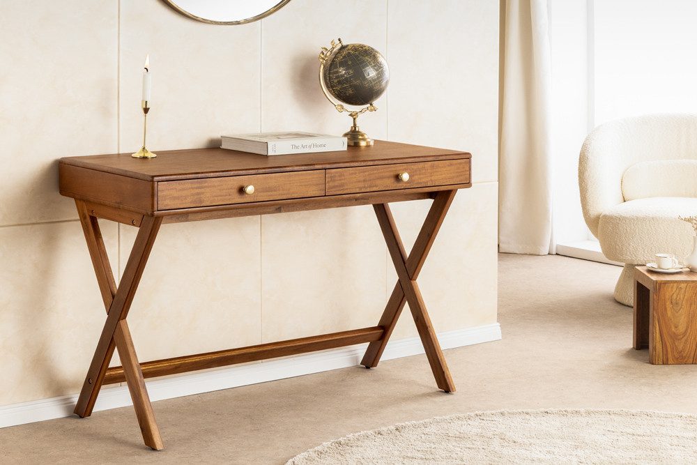 riess-ambiente Konsolentisch SECRETARIO 110cm braun – Akazie-Echtholzfurnier, X-Gestell (Einzelartikel, 1-St), Flurtisch mit Schubladen für Stauraum – ideal für deine Wohnbereiche