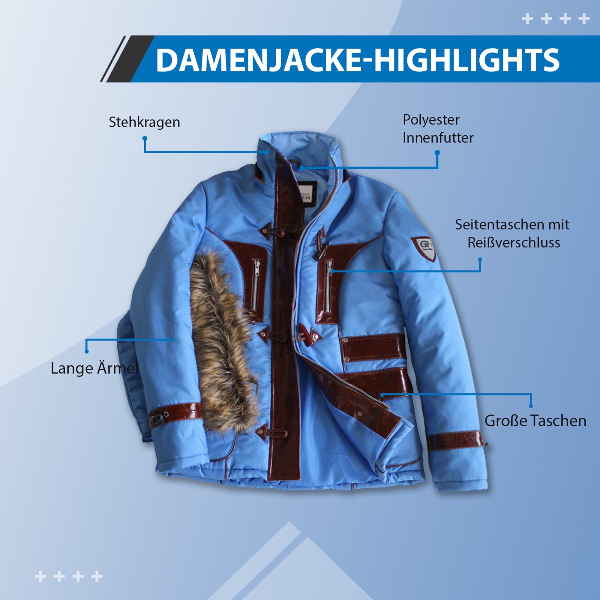 German Wear Lederjacke Trend 425H Damenjacke Winterjacke aufgenähten Lederstreifen webpelz