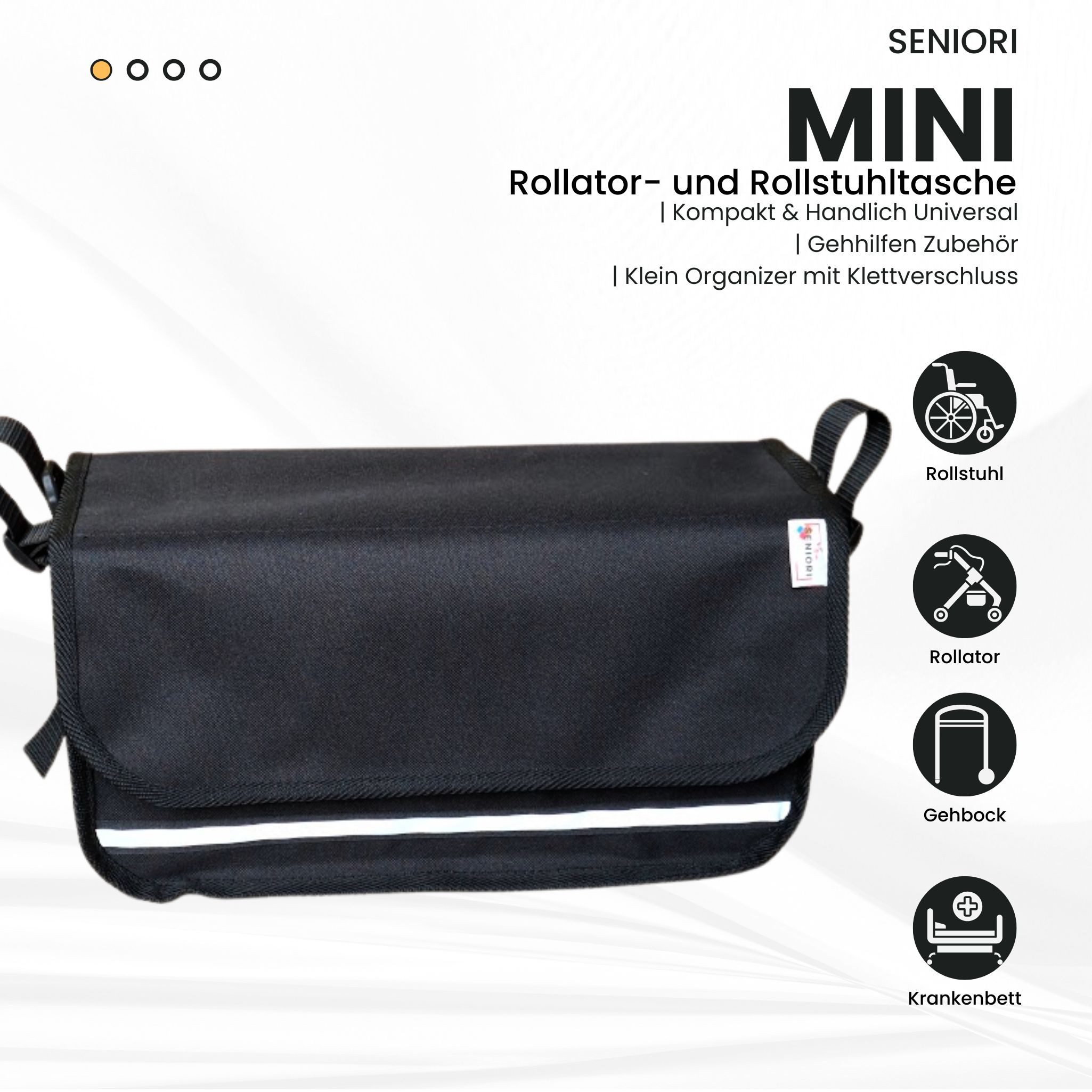 Seniori Aufbewahrungstasche SENIORI Rollator / Rollstuhl Tasche Rollatortasche Rollstuhltasche, 2M. Schwarz - Mini – Bild 2 von 5