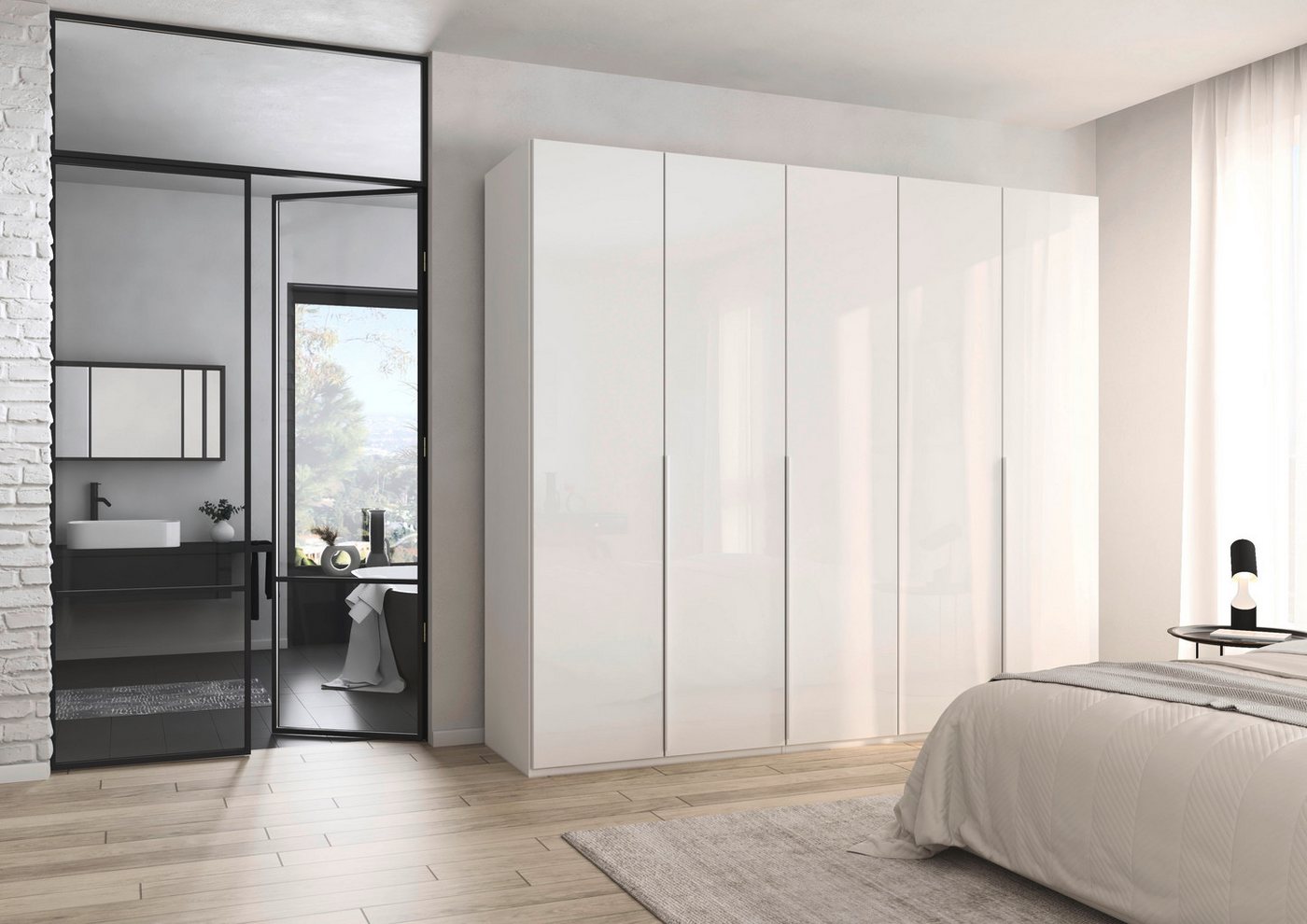 rauch Drehtürenschrank Kleiderschrank Schrank Garderobe Wäscheschrank BESTSELLER MONTCLAR (3 Ausstattungen BASIC/CLASSIC/PREMIUM (SOFT-CLOSE), Breiten 201-400 cm) Front in Glas/Hochglanz/Dekor/Grauspiegel in 5 Breiten MADE IN GERMANY