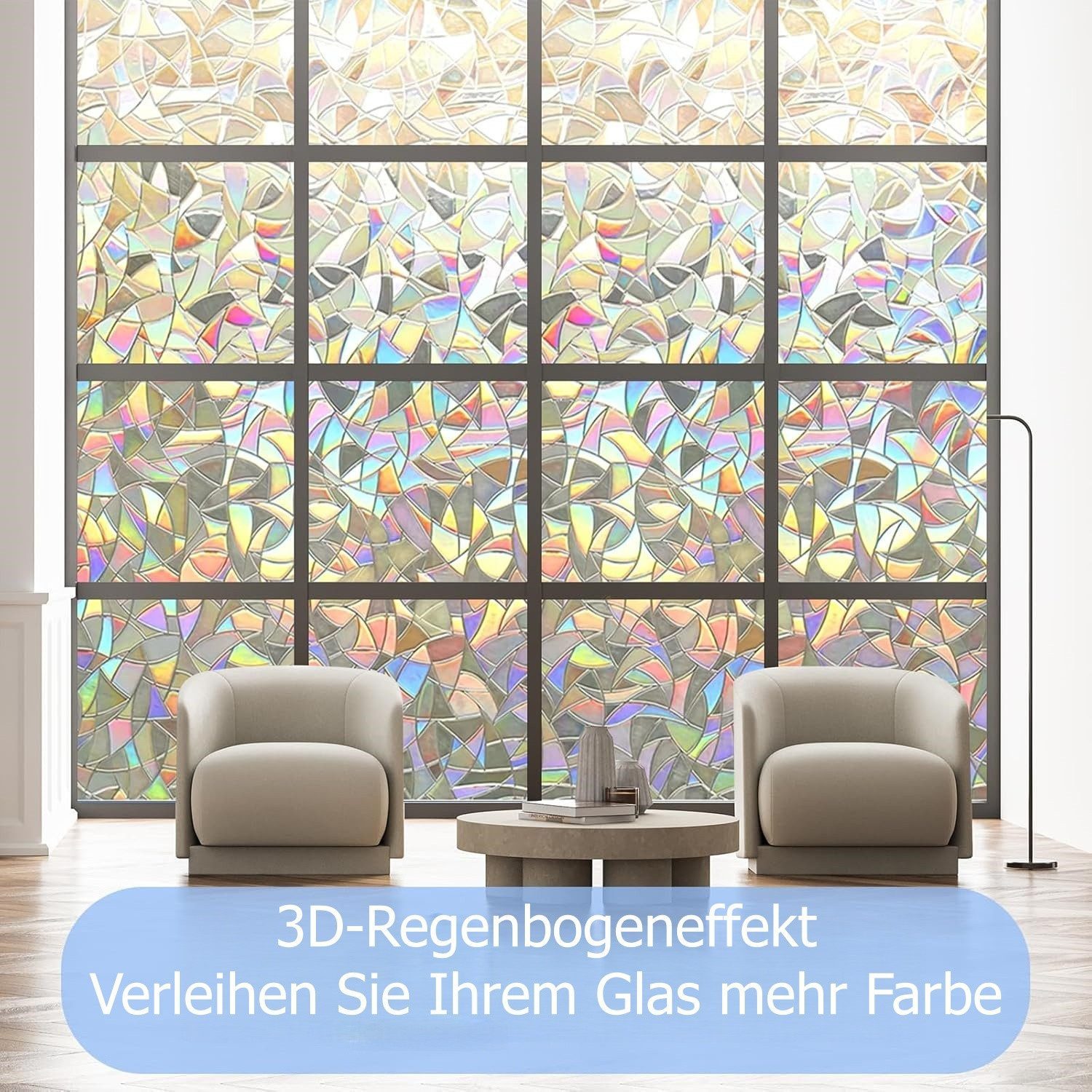 FOUORTUNATE-BEE Fensterfolie Regenbogen Fensterfolie statisch haftend, Licht in bunte Farben, Dekorfolie ohne Kleber für Wohnzimmer & Küche (nicht fürs Bad)